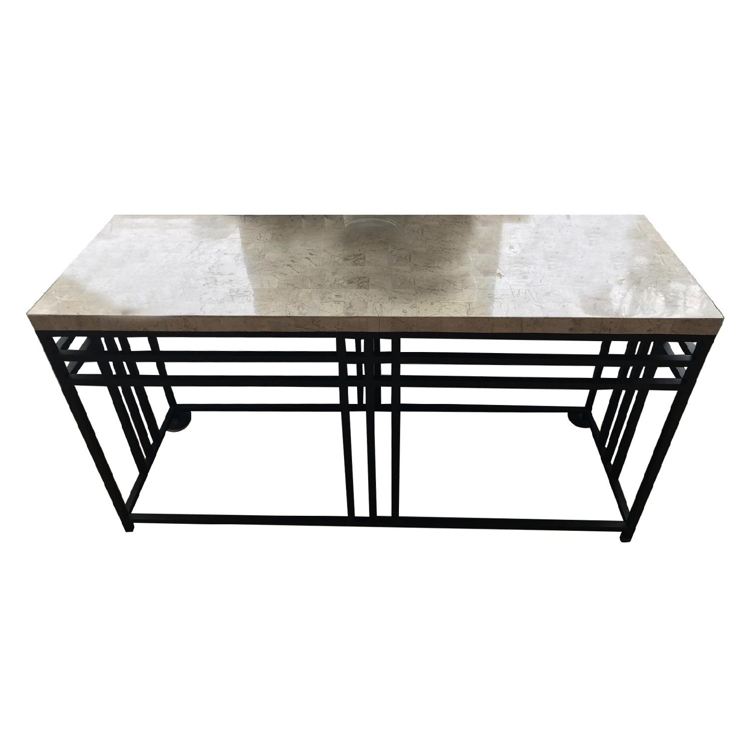 Custom Console Table w/ Travertine Marble Tiled Top - image-0