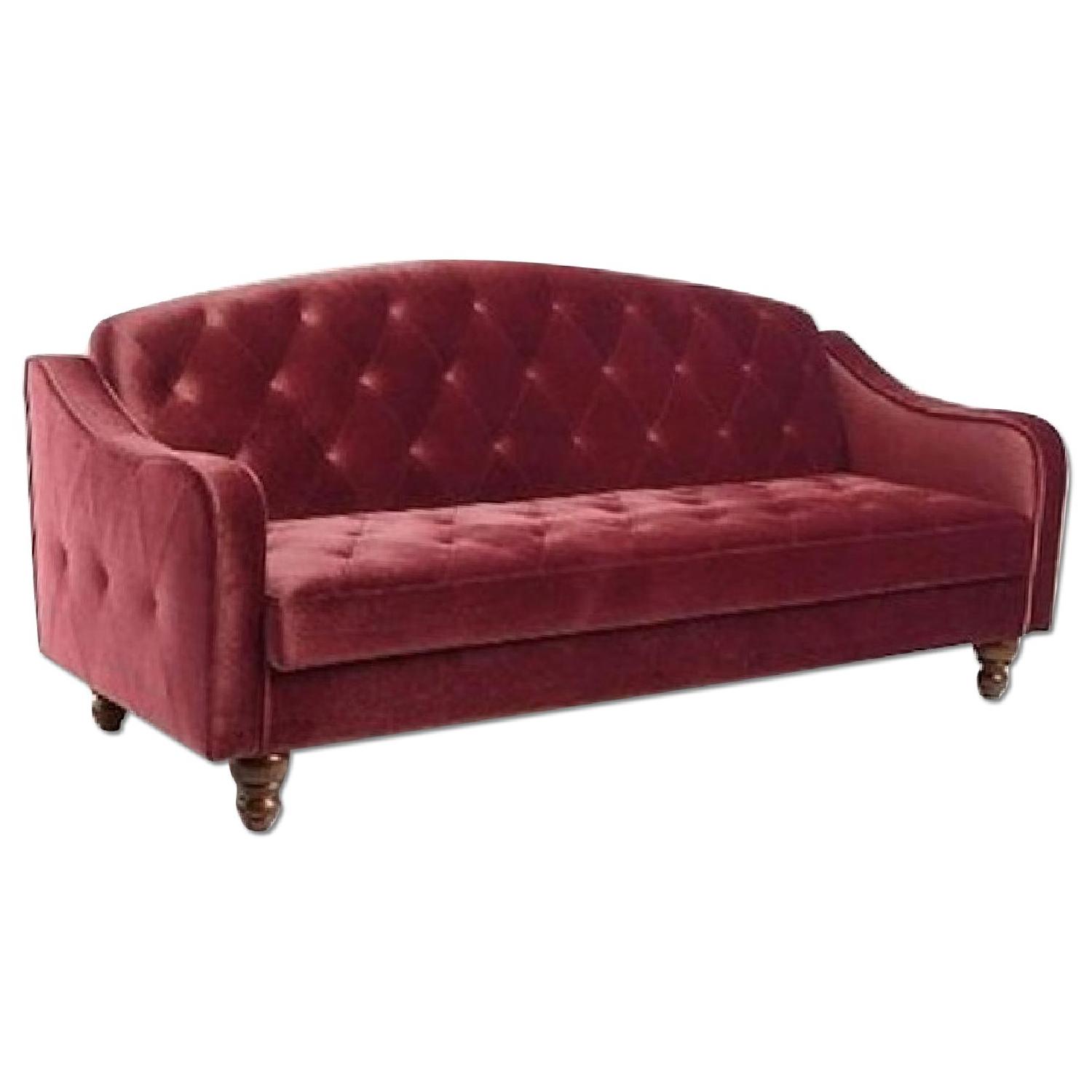 Burgundy Velvet Tufted Sleeper Sofa AptDeco