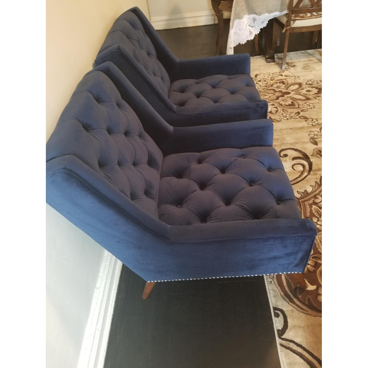 Blue Velvet Tufted Armchair - image-3