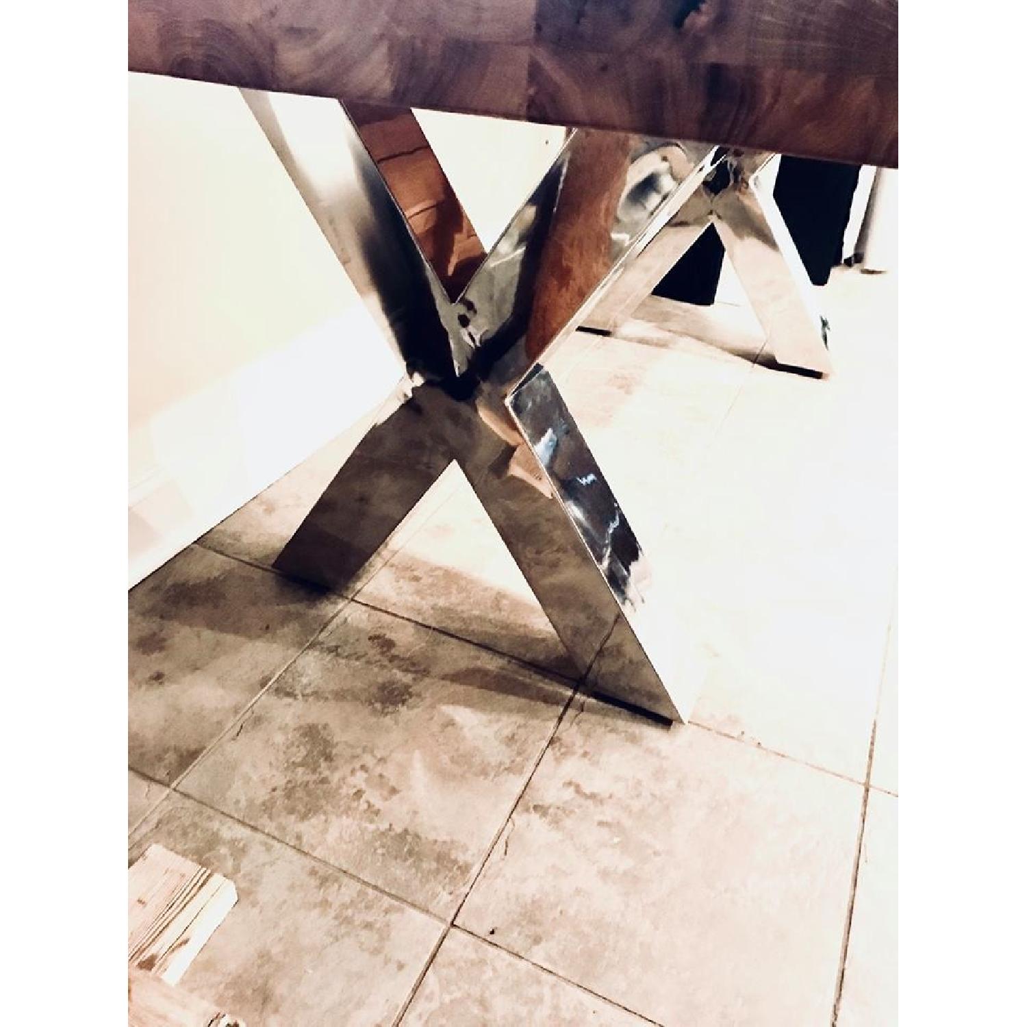 Live Edge Oak & Stainless Steel Legs Dining Table - image-2