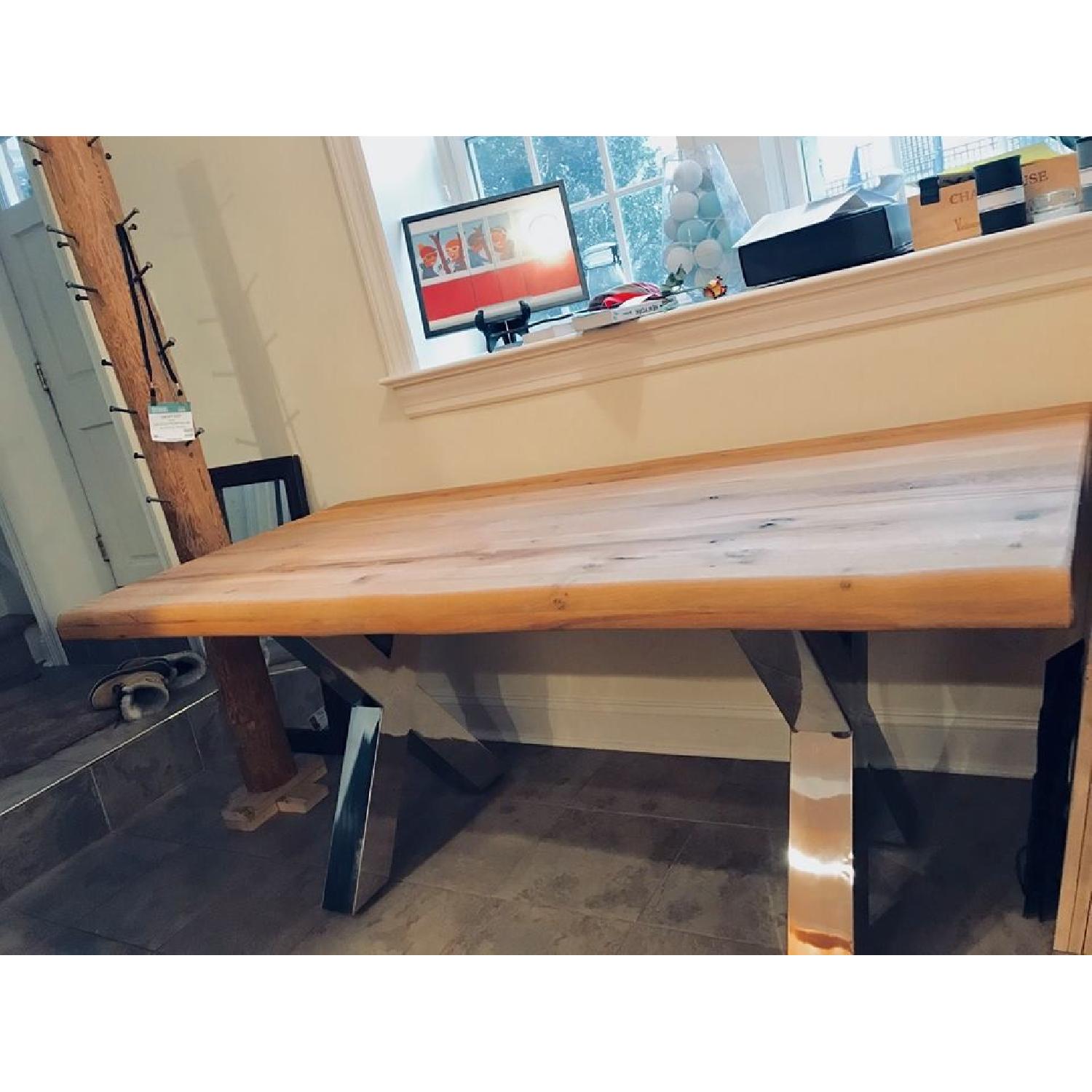 Live Edge Oak & Stainless Steel Legs Dining Table - image-3