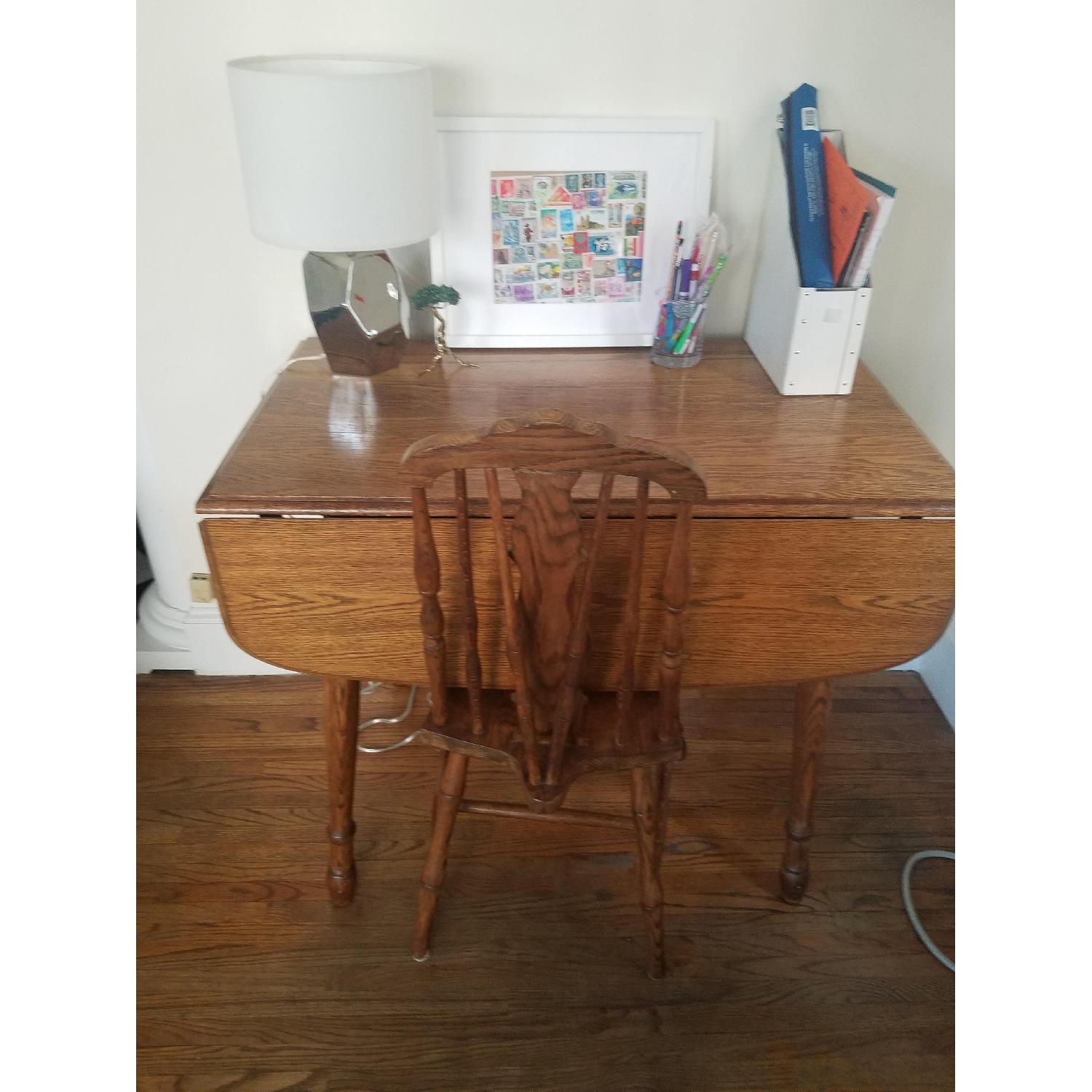 Antique Drop-Leaf Wood Dining Table w/ 4 Chairs - AptDeco