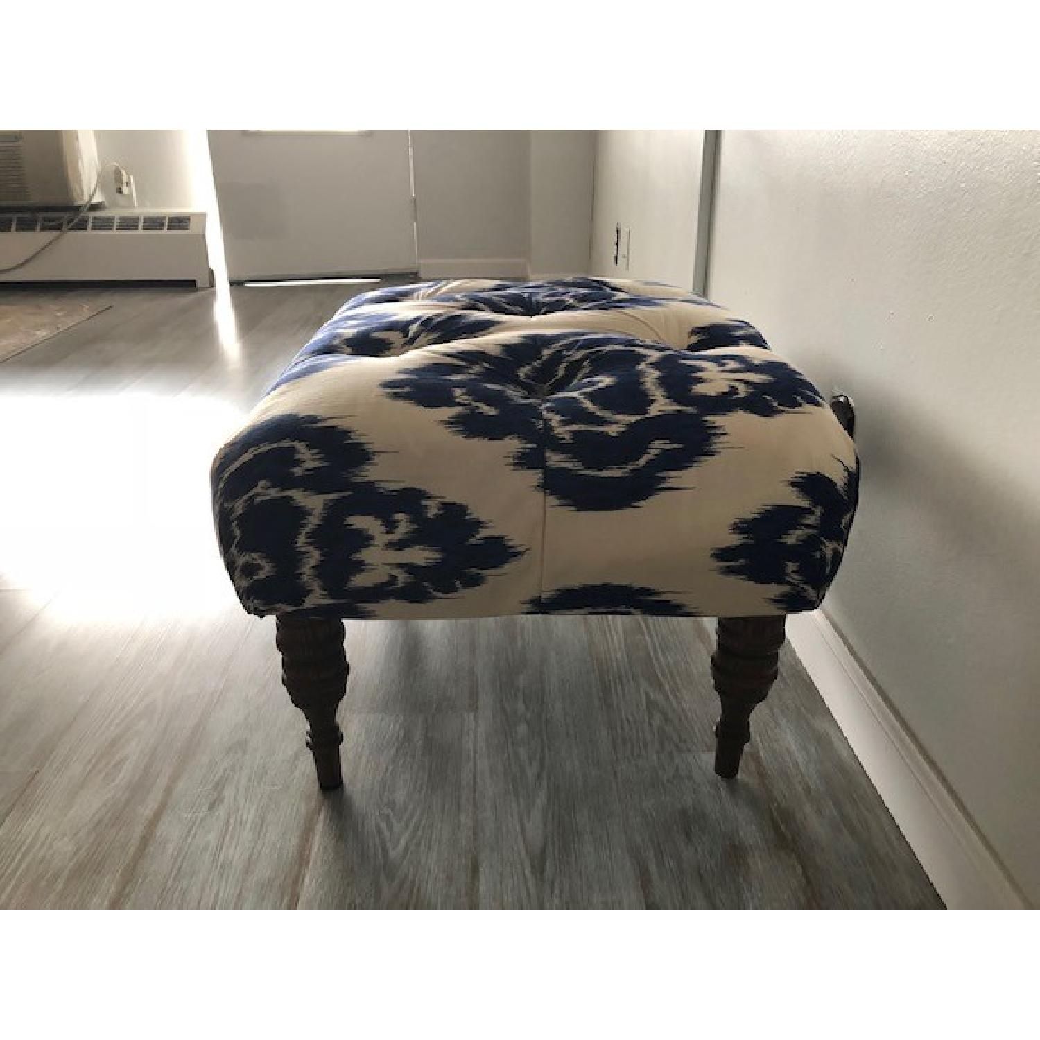 Horchow Emily Tufted Blue & White Ikat Ottoman - image-2