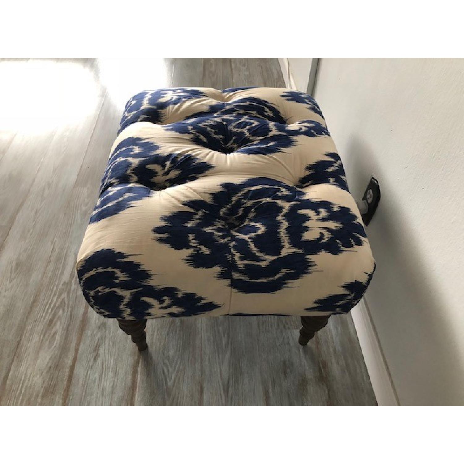 Horchow Emily Tufted Blue & White Ikat Ottoman - image-4