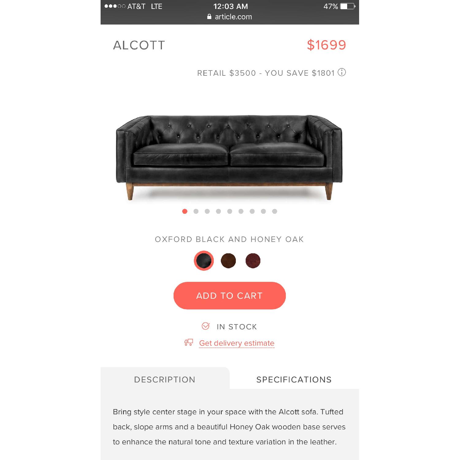 Article Alcott Black Leather Sofa - image-5