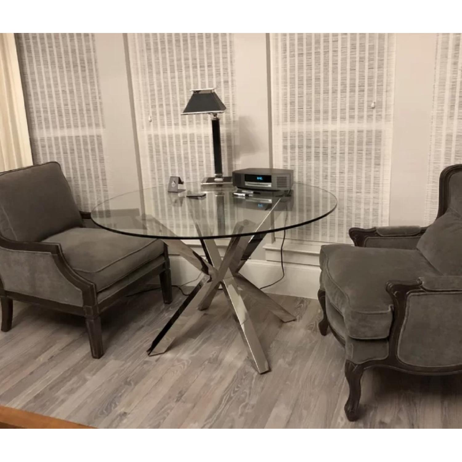 Lievo Brushed Metal Glass Dining Table - image-1