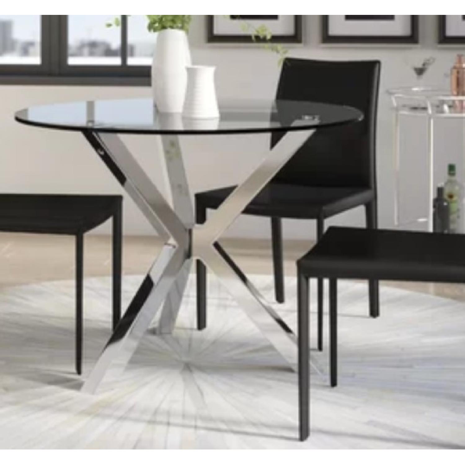 Lievo Brushed Metal Glass Dining Table - image-2