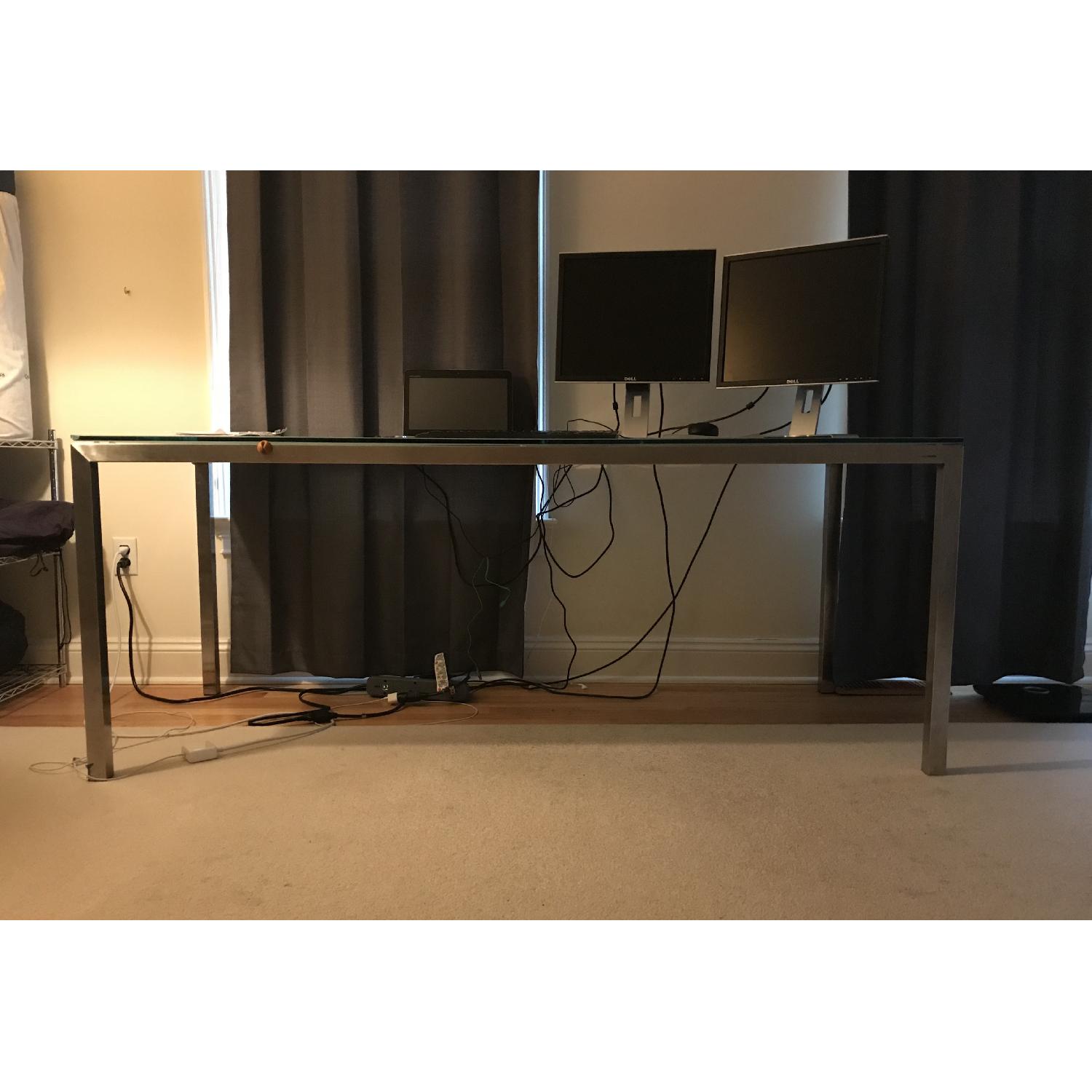 Room & Board Custom Parsons Table w/ Tempered Glass Top - image-1