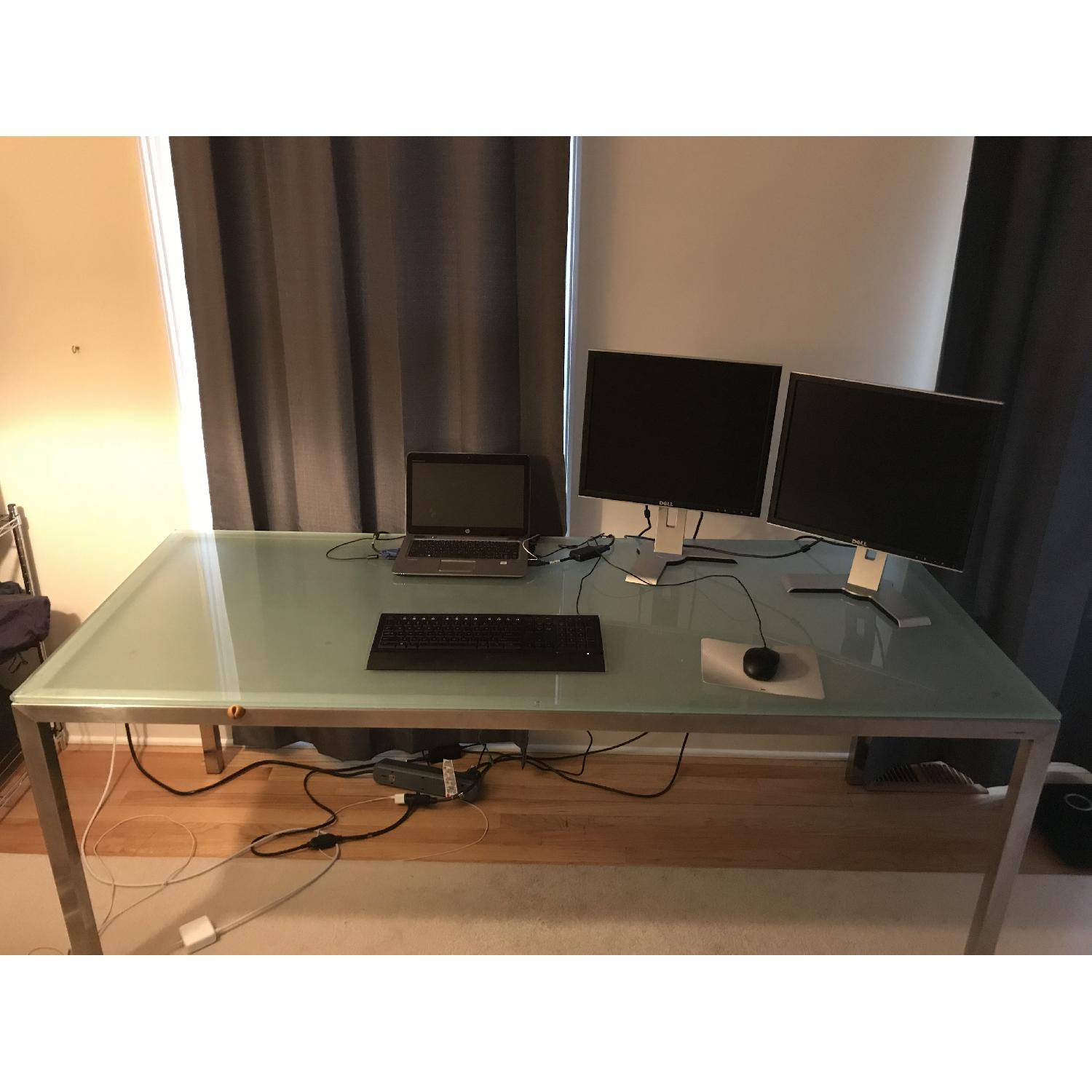 Room & Board Custom Parsons Table w/ Tempered Glass Top - image-3
