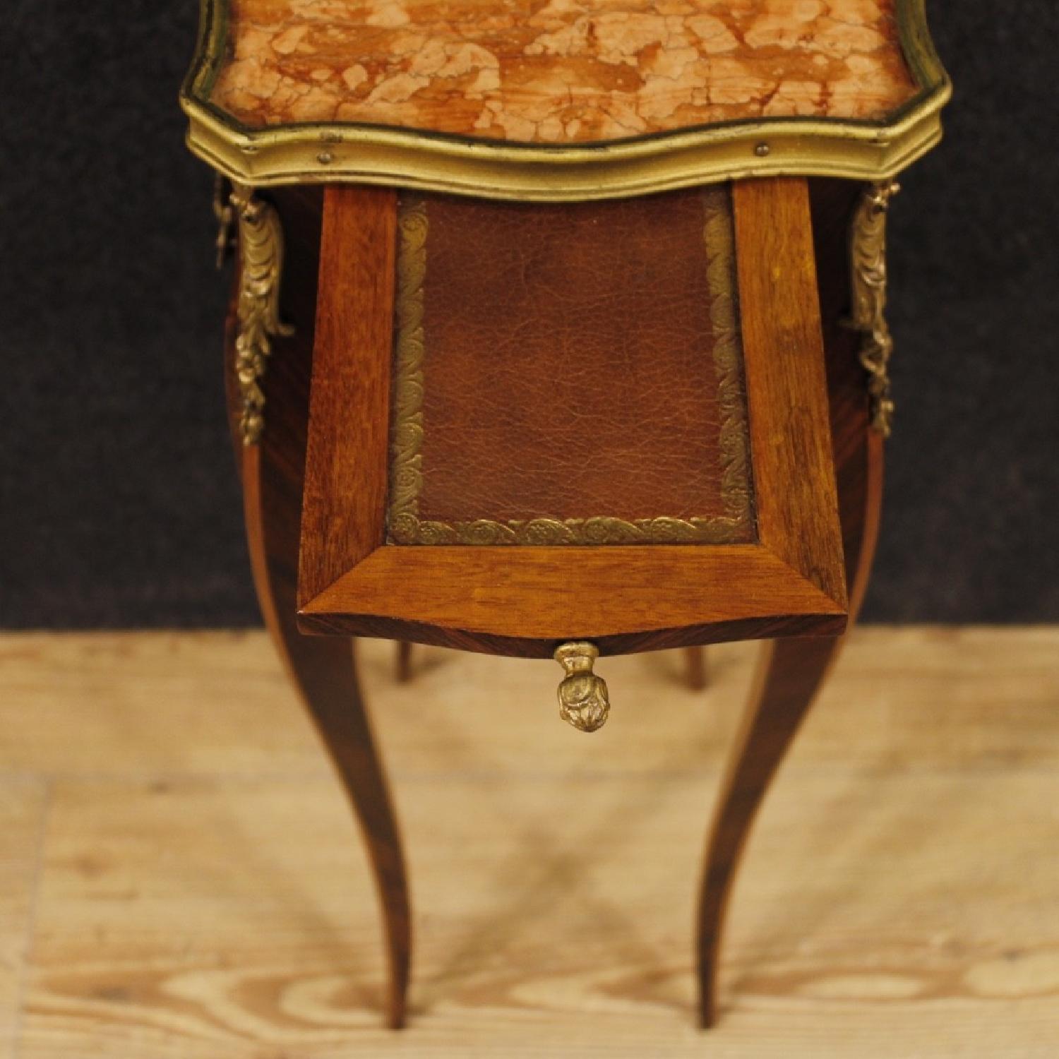 French Bedside Table in Inlaid Wood w/ Marble Top - image-8
