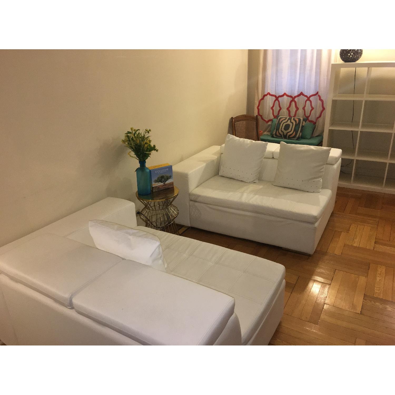 Modani Monaco White Leather Sectional Sofa - image-2