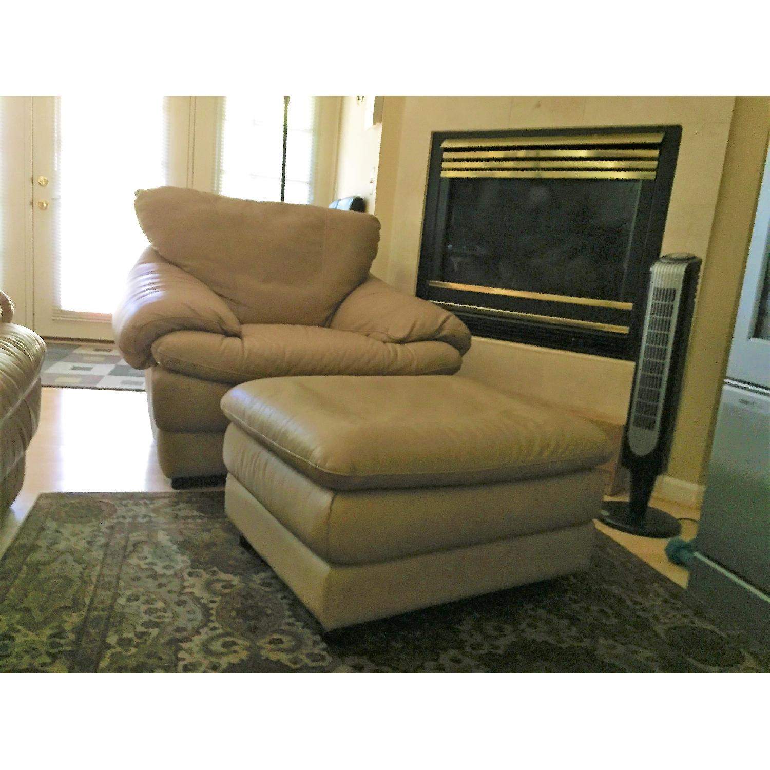 Natuzzi Beige/Natural Leather Ottoman - image-2