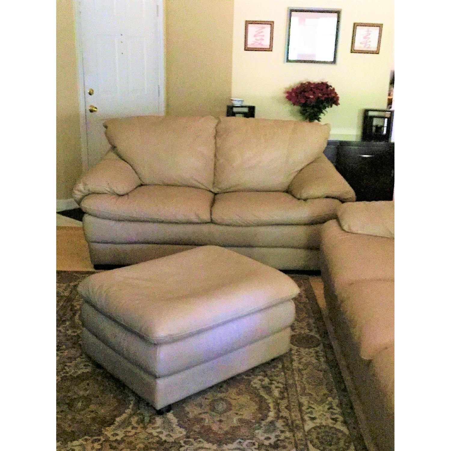 Natuzzi Beige/Natural Leather Ottoman - image-3