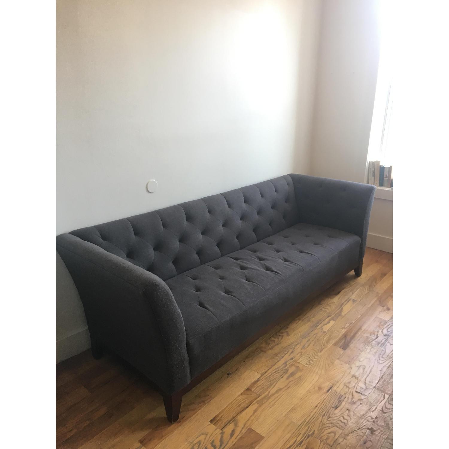 MidCentury BlueGrey Tufted Upholstered Sofa AptDeco