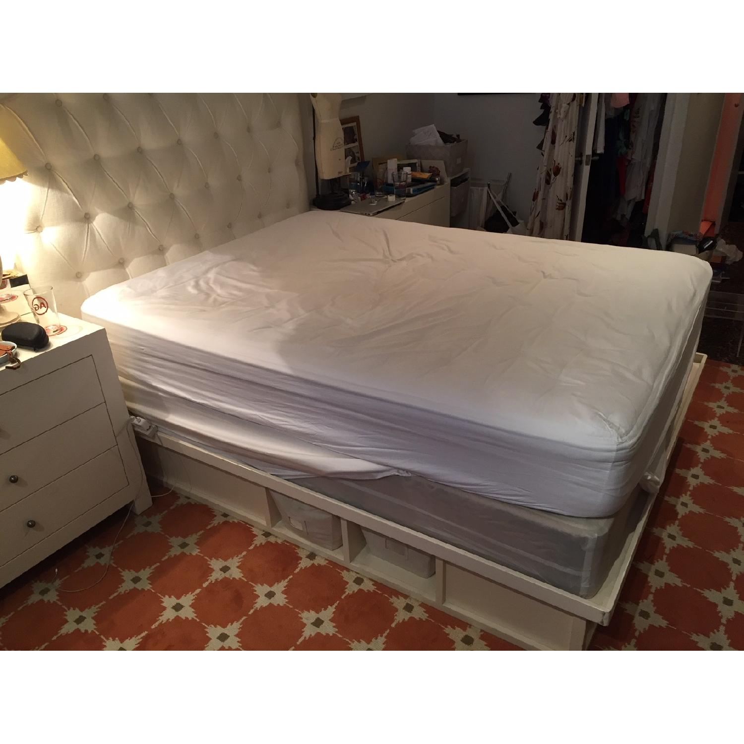 Custom Made Queen Bed w/ Upholstered Headboard & Storage AptDeco