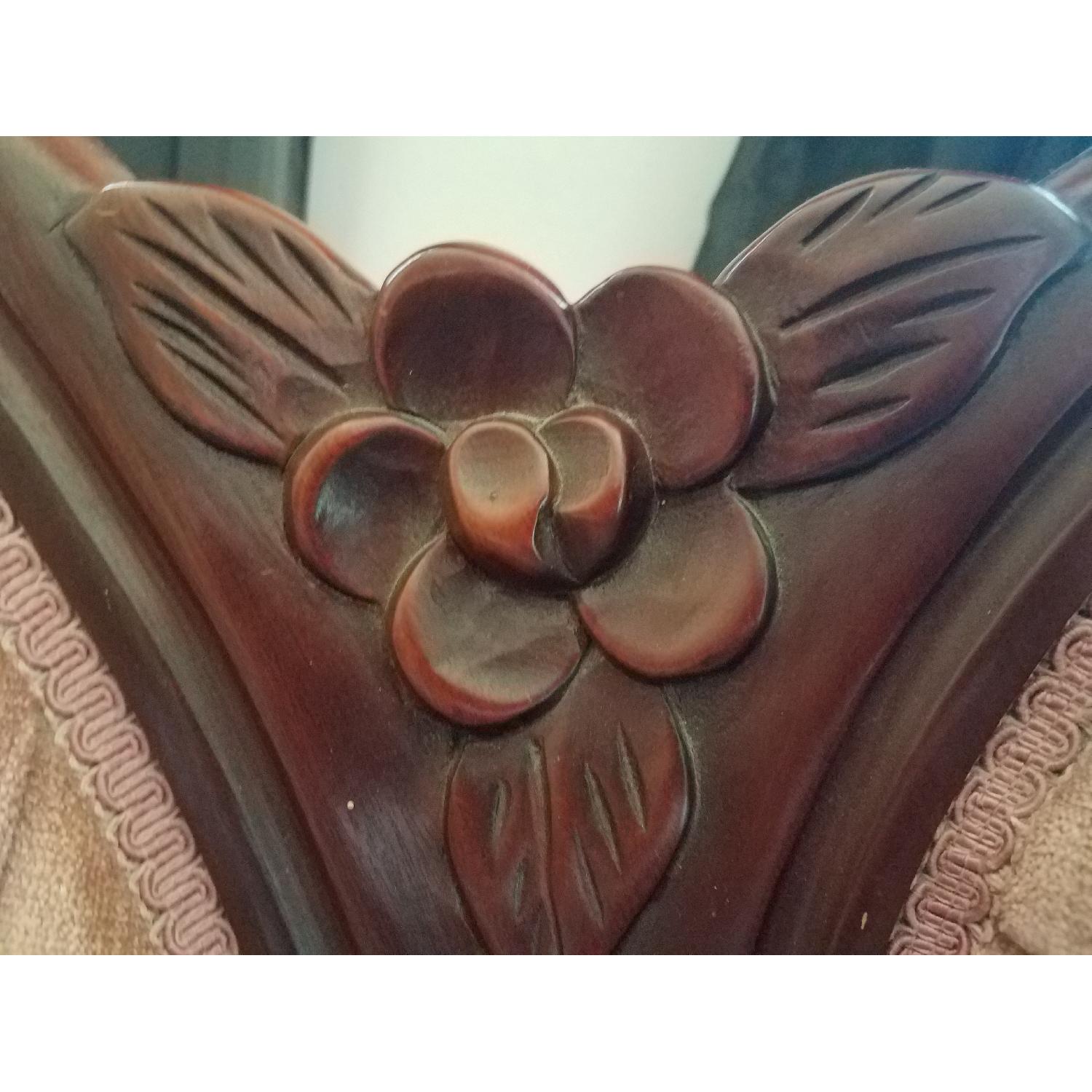 Vintage Victorian Pink Tufted-Back Sofa w/ Wood Carvings - image-4