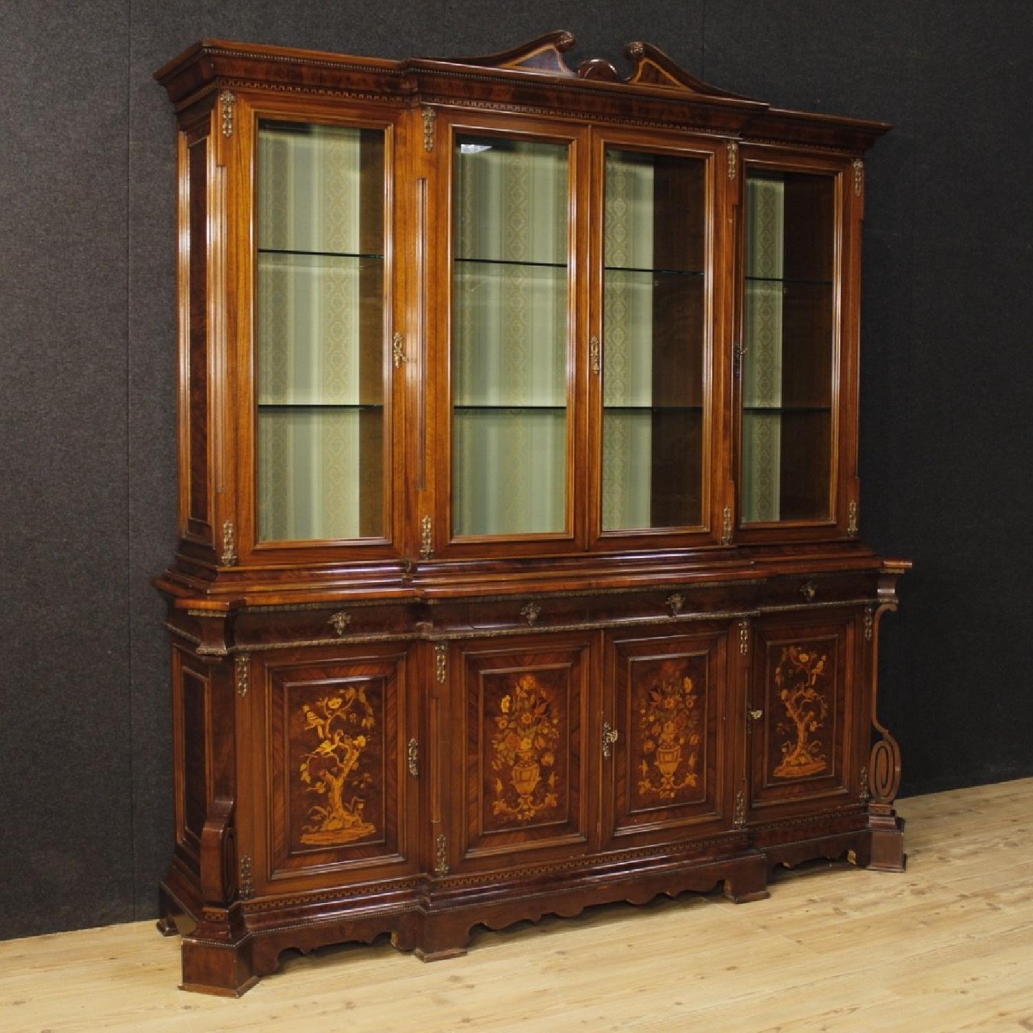 Italian China Cabinet in Inlaid Walnut Burl Rosewood & Maple - AptDeco