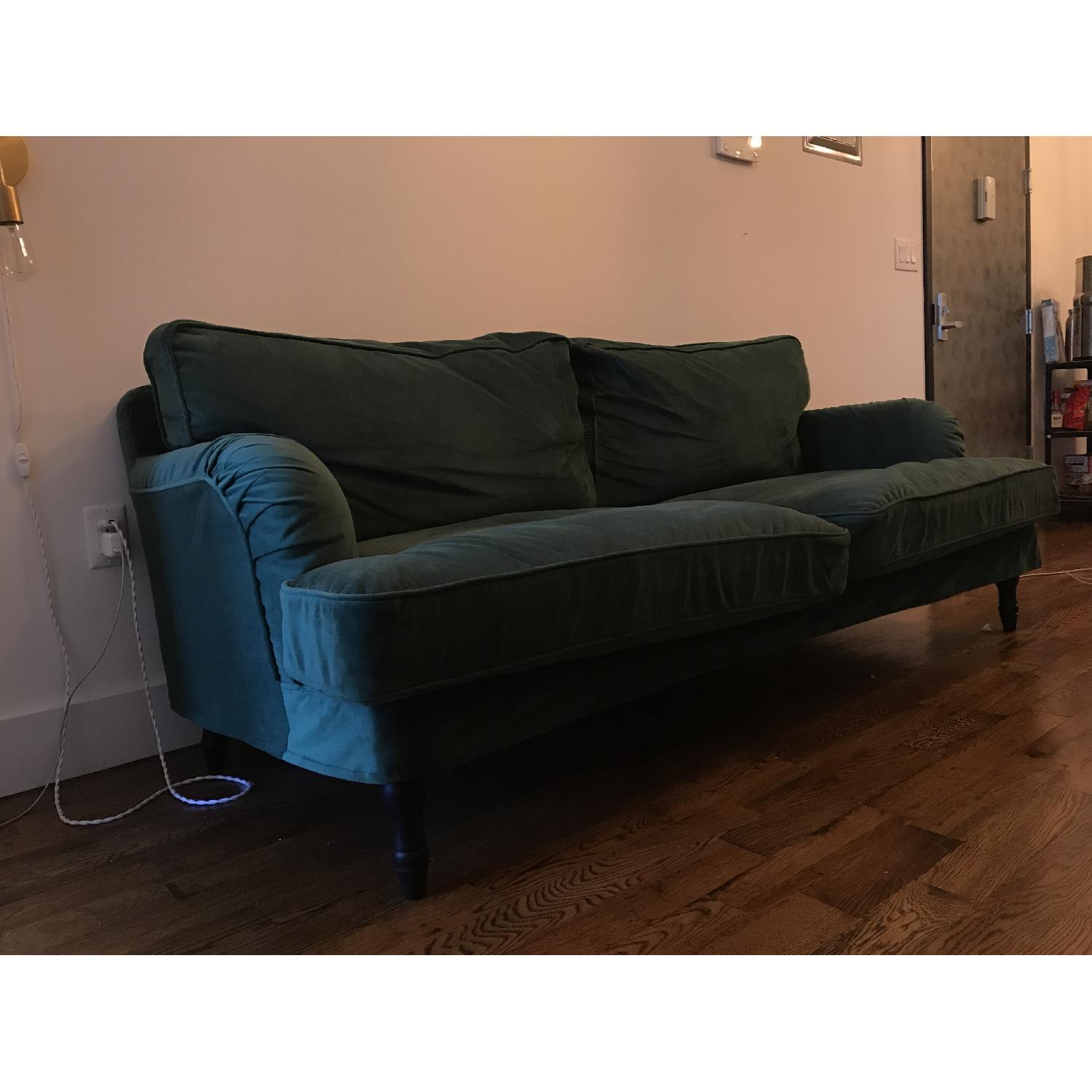 Ikea Stocksund Emerald Green Velvet Sofa AptDeco