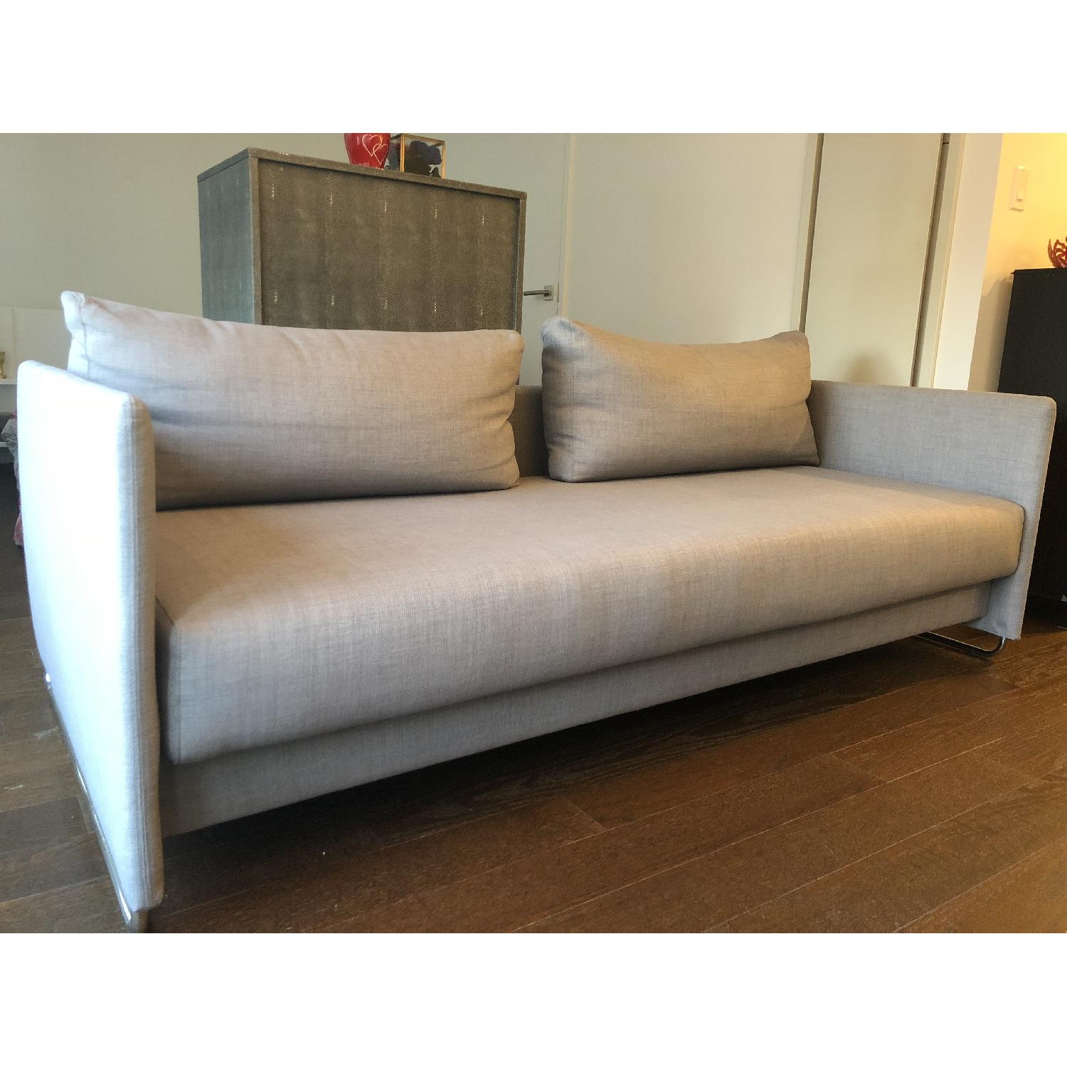 CB2 Exclusive Tandom Microgrid Grey Sleeper Sofa AptDeco