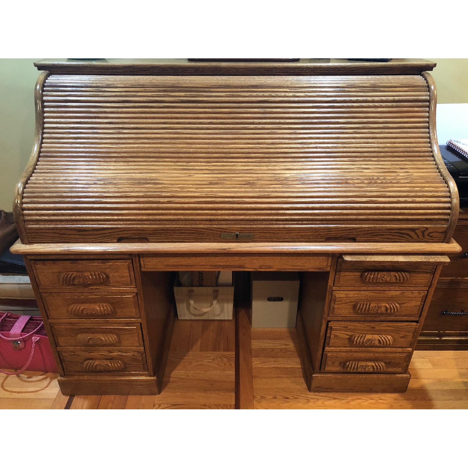Oak Crest Roll Top Desk AptDeco