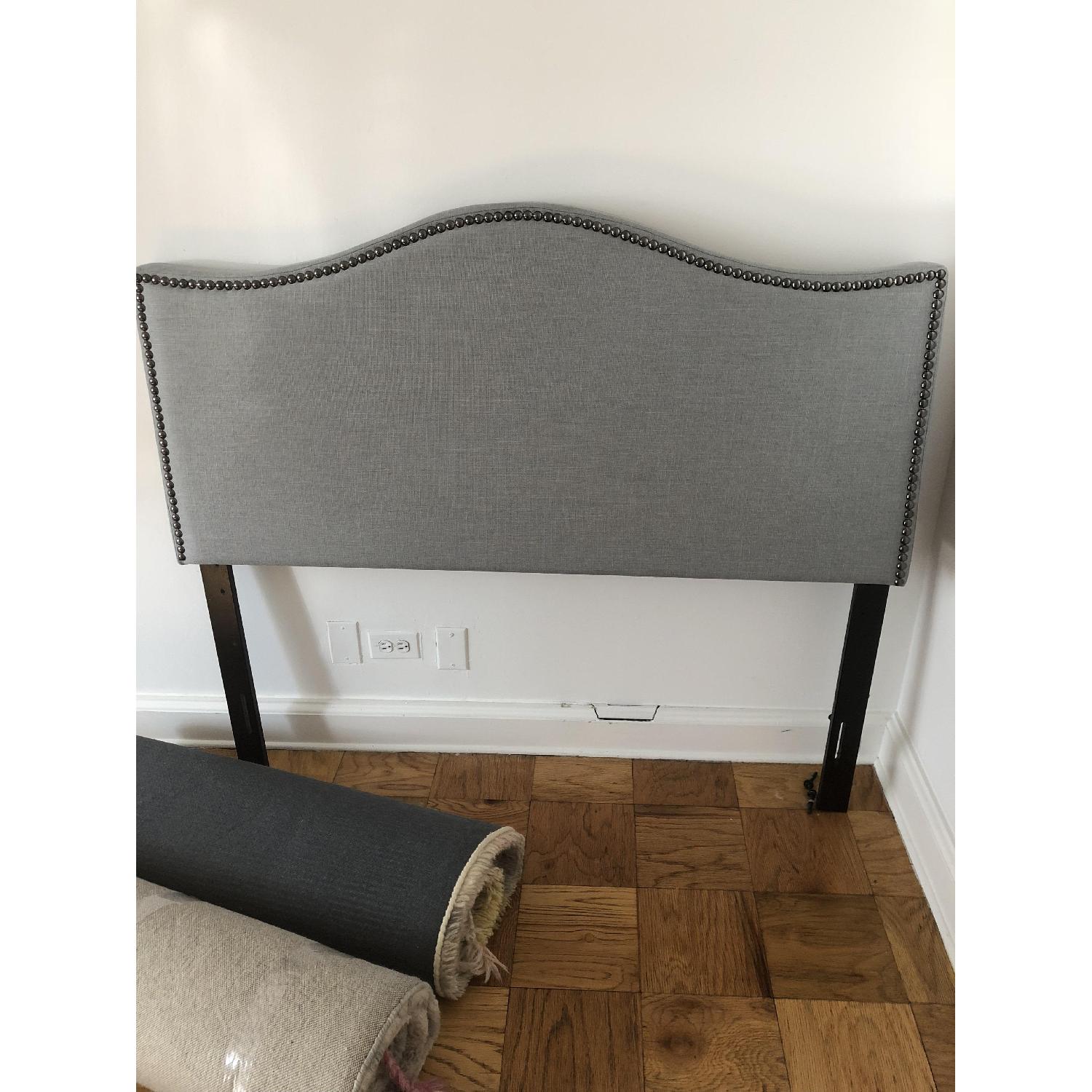 Grey Upholstered Nailhead Full Headboard AptDeco