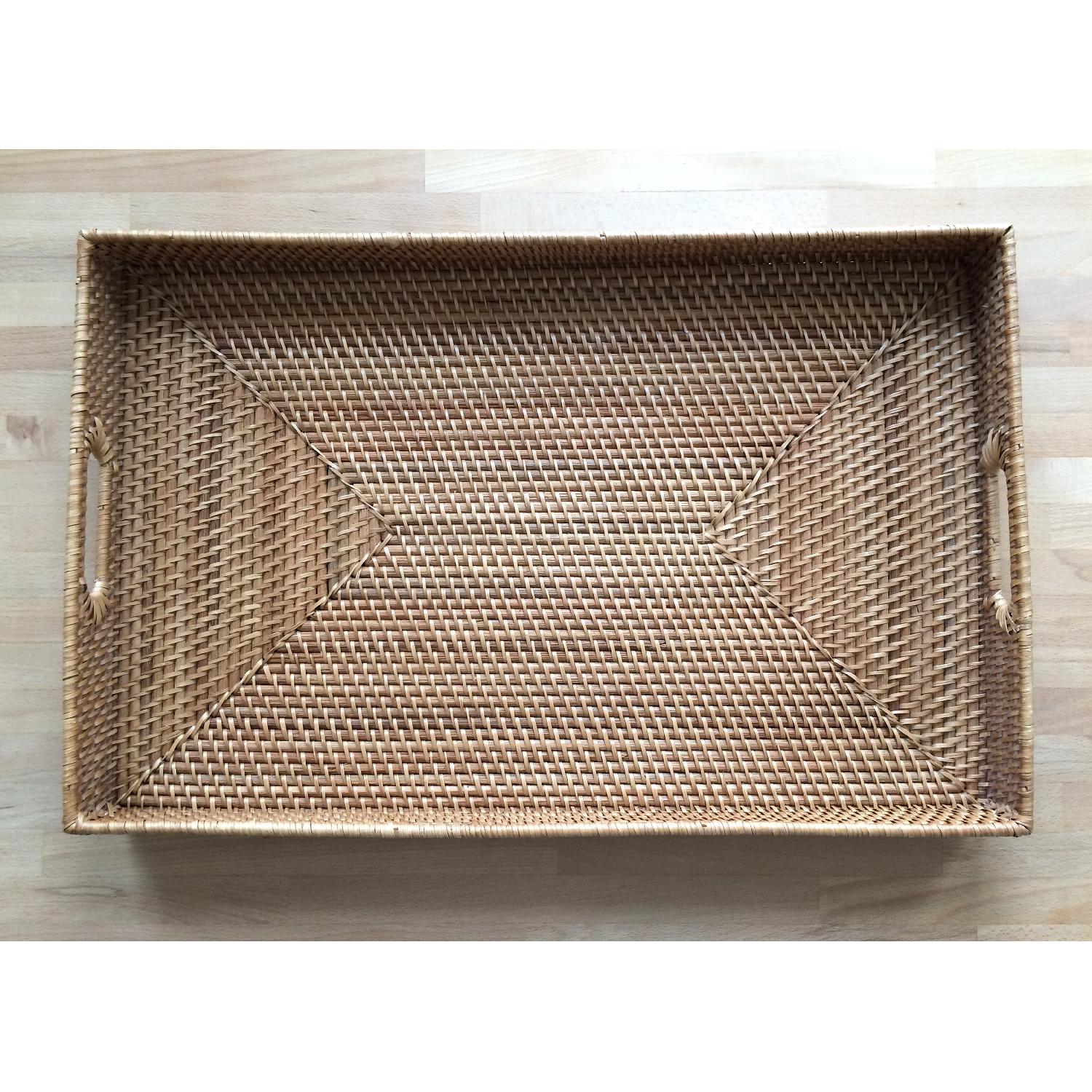West Elm Large Rattan Tray w/ Handles - image-1