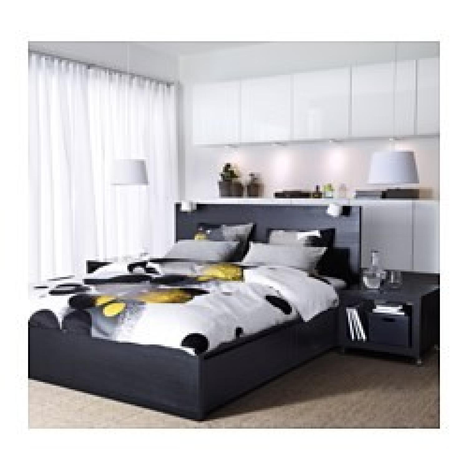 Ikea Malm Black-Brown High Bed Frame w/ 2 Storage Boxes - image-1