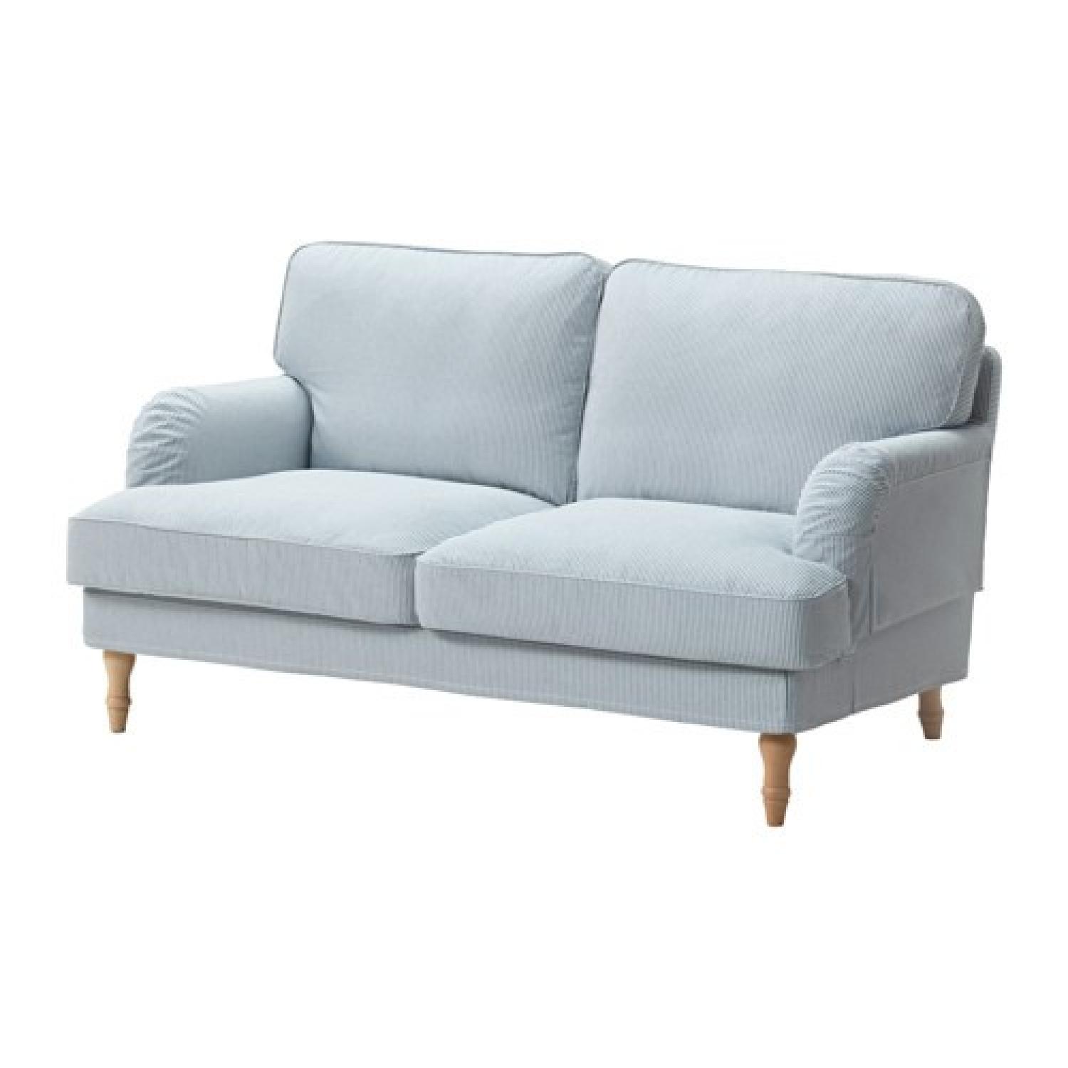 Ikea Stocksund Loveseat in Remvallen Blue/White - AptDeco