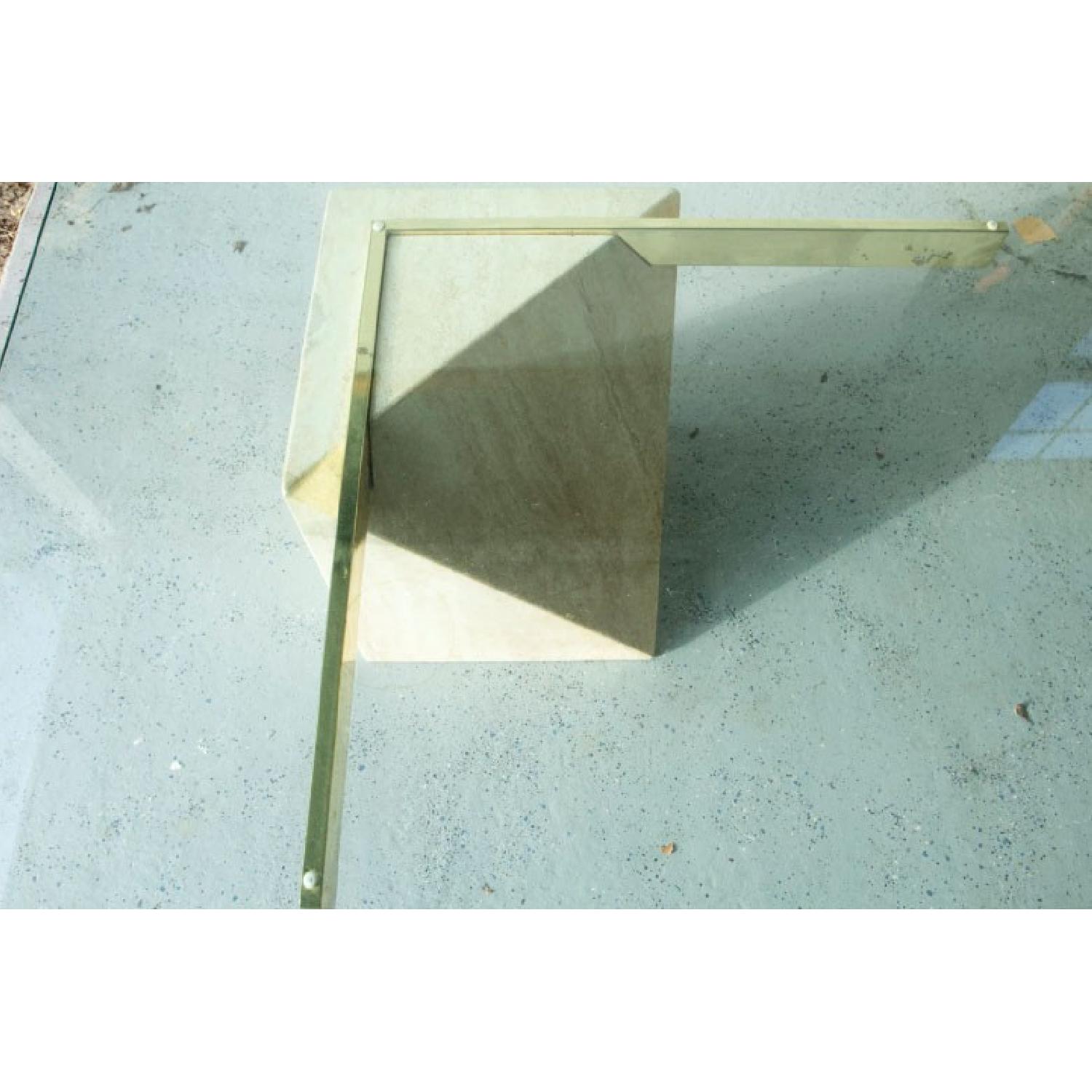 Vintage Glass Top w/ Stone & Metal Base Coffee Table - image-3