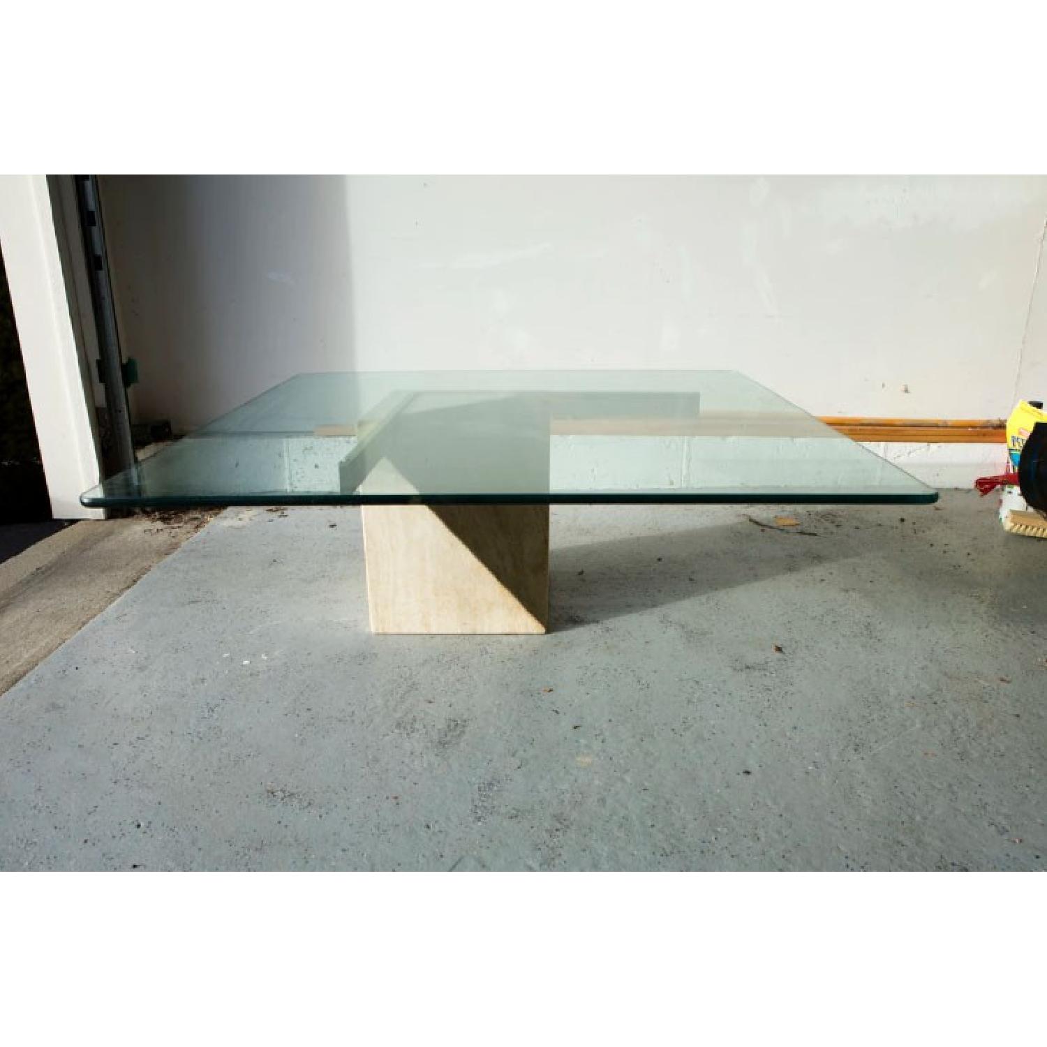 Vintage Glass Top w/ Stone & Metal Base Coffee Table - image-4