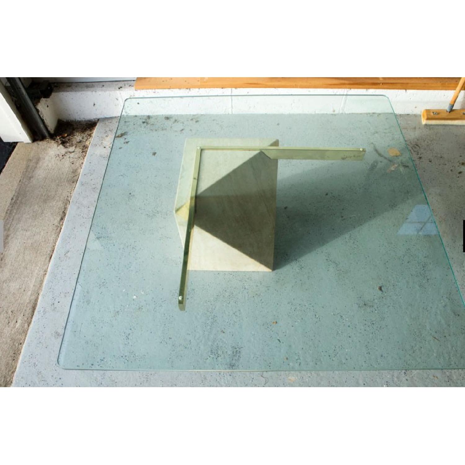 Vintage Glass Top w/ Stone & Metal Base Coffee Table - image-6