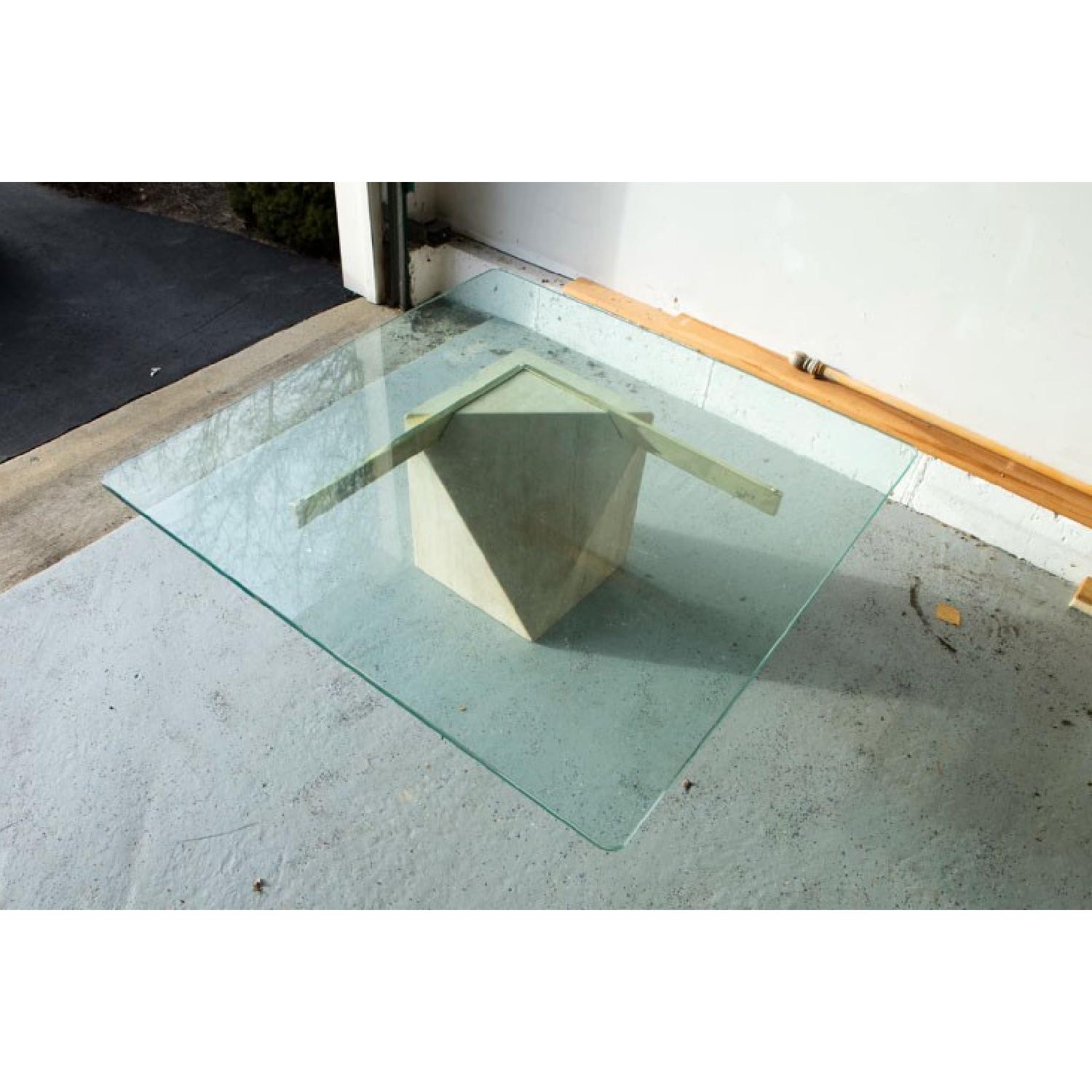 Vintage Glass Top w/ Stone & Metal Base Coffee Table - image-7