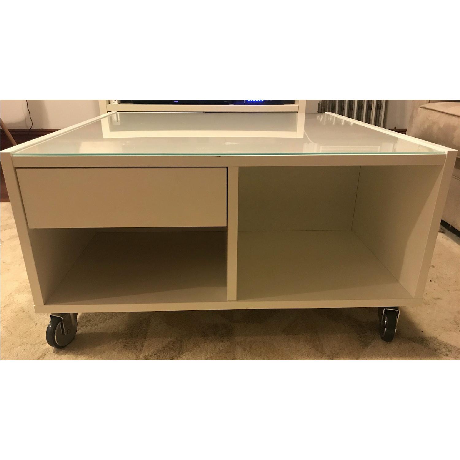 Ikea Boksel White Wood & Glass Coffee Table - image-1