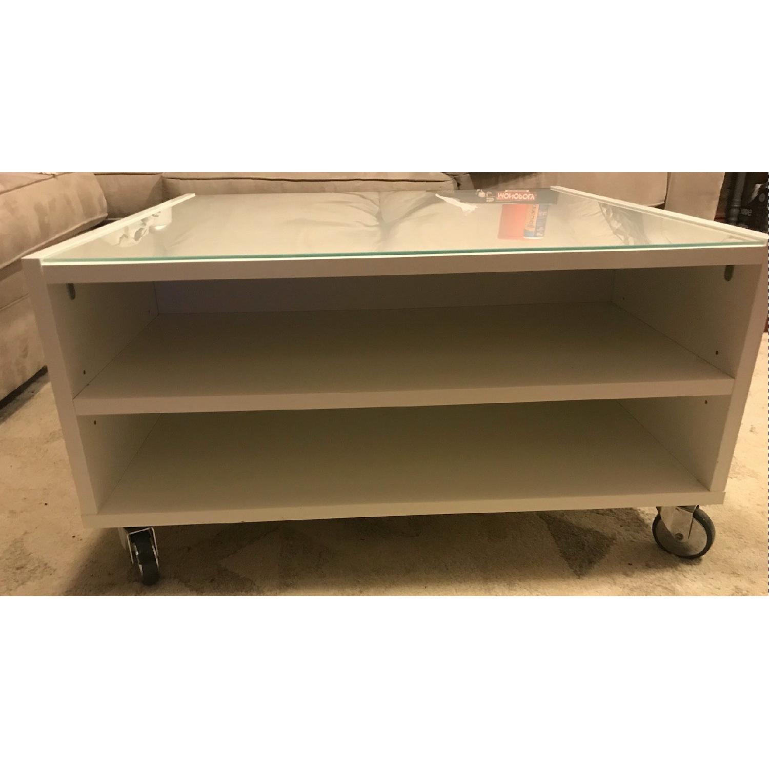 Ikea Boksel White Wood & Glass Coffee Table - image-3