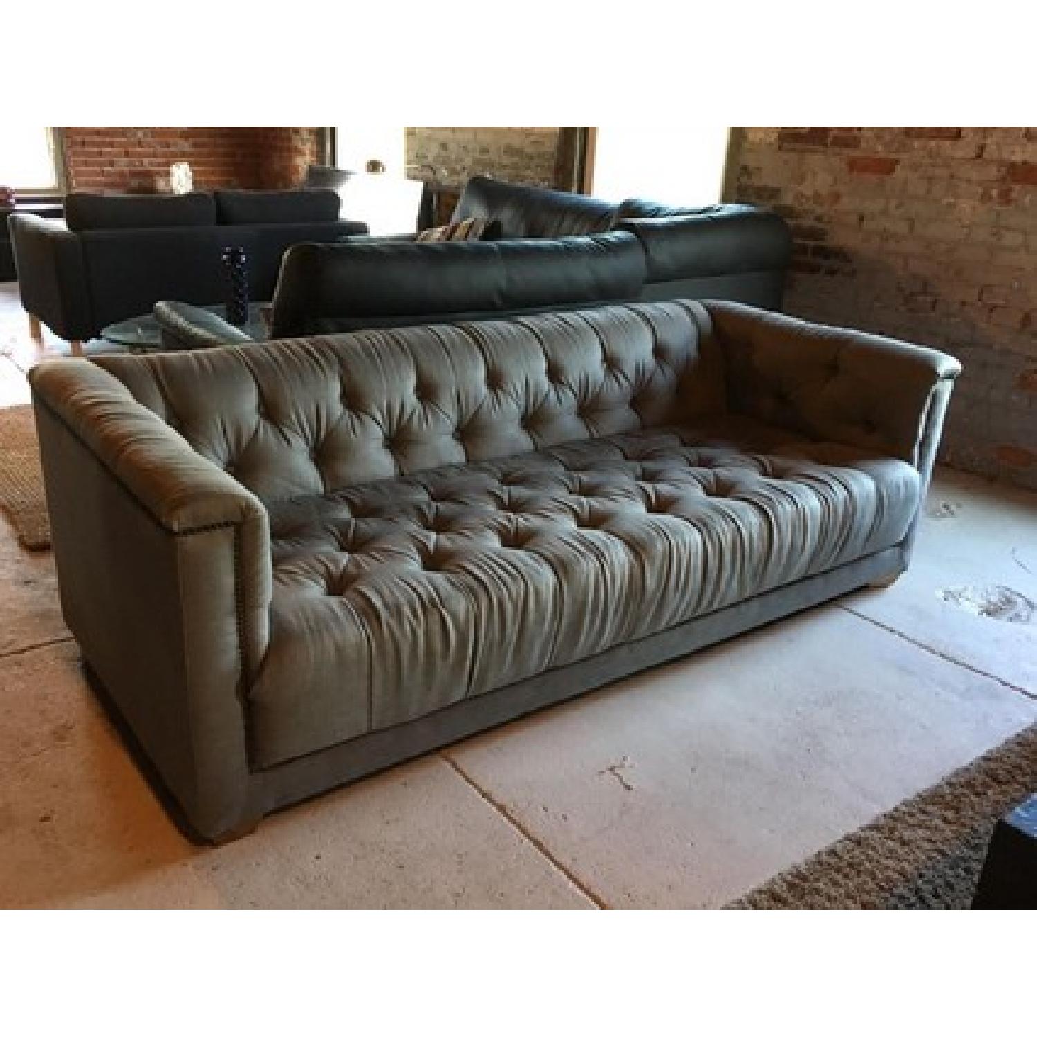 Restoration Hardware Tufted Grey Sofa - image-2