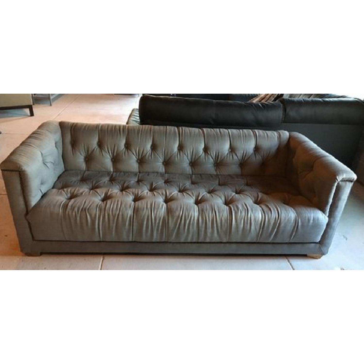 Restoration Hardware Tufted Grey Sofa - image-5