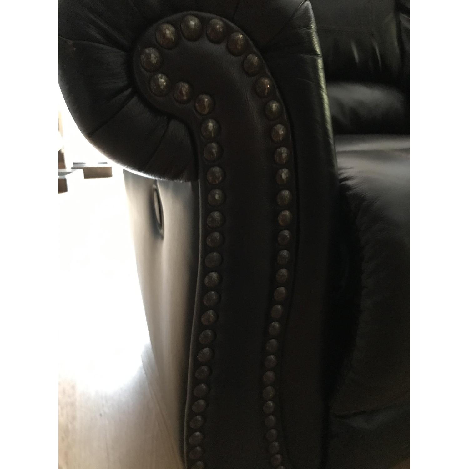 Ashley Brown 2 Seat Leather Sofa w/ Console & Nailhead Trim - image-3