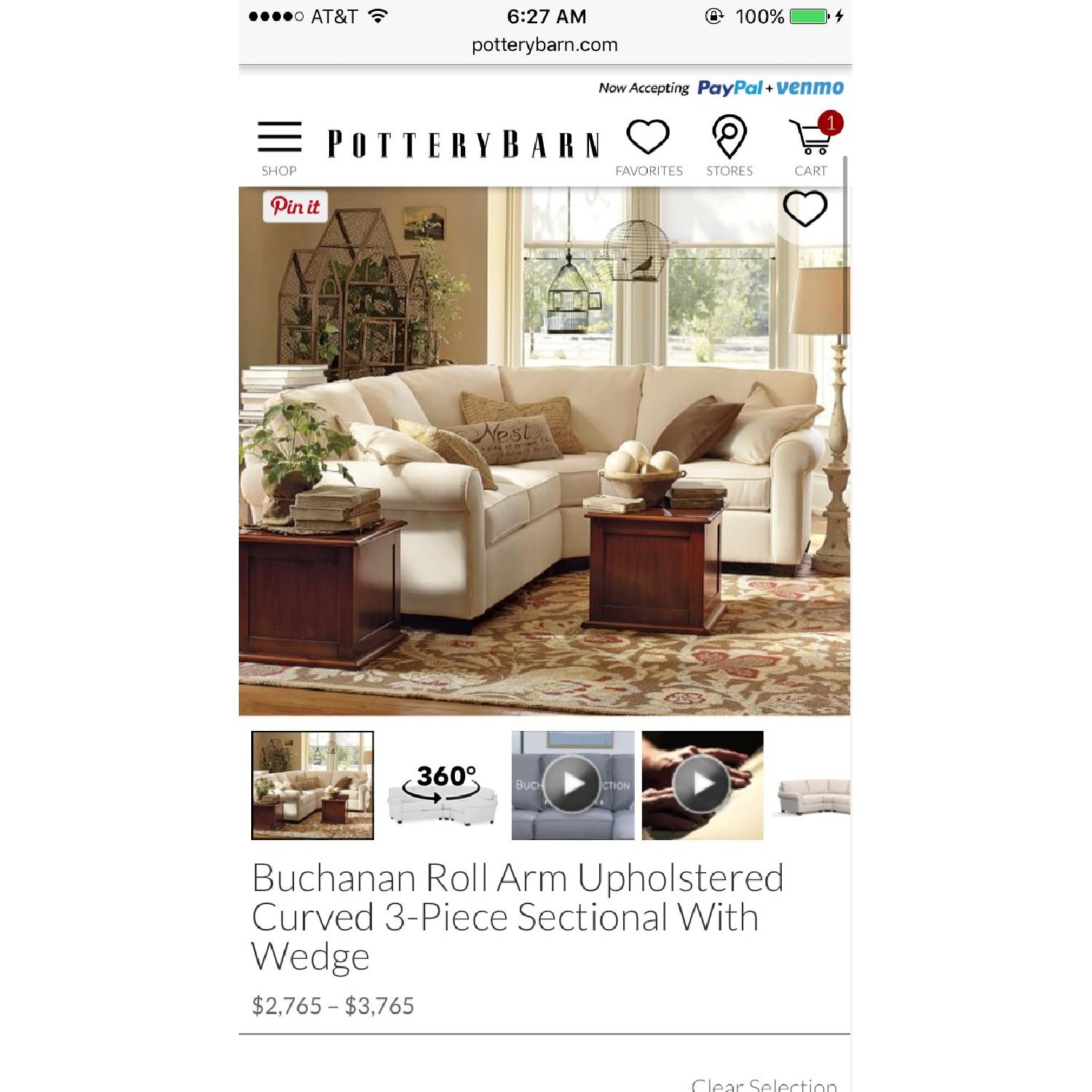 Pottery Barn Buchanan Upholstered 3 Piece Curved Sectional - image-1