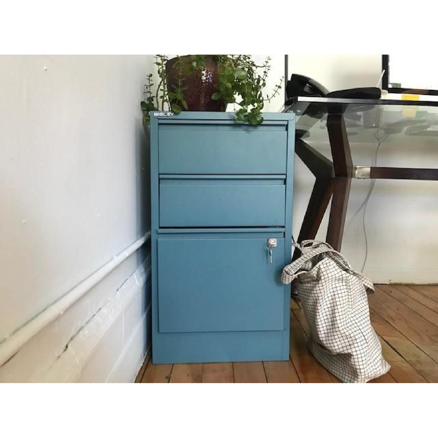 Container Store Bisley Cerulean Blue 3 Drawer Filing Cabinet - image-1