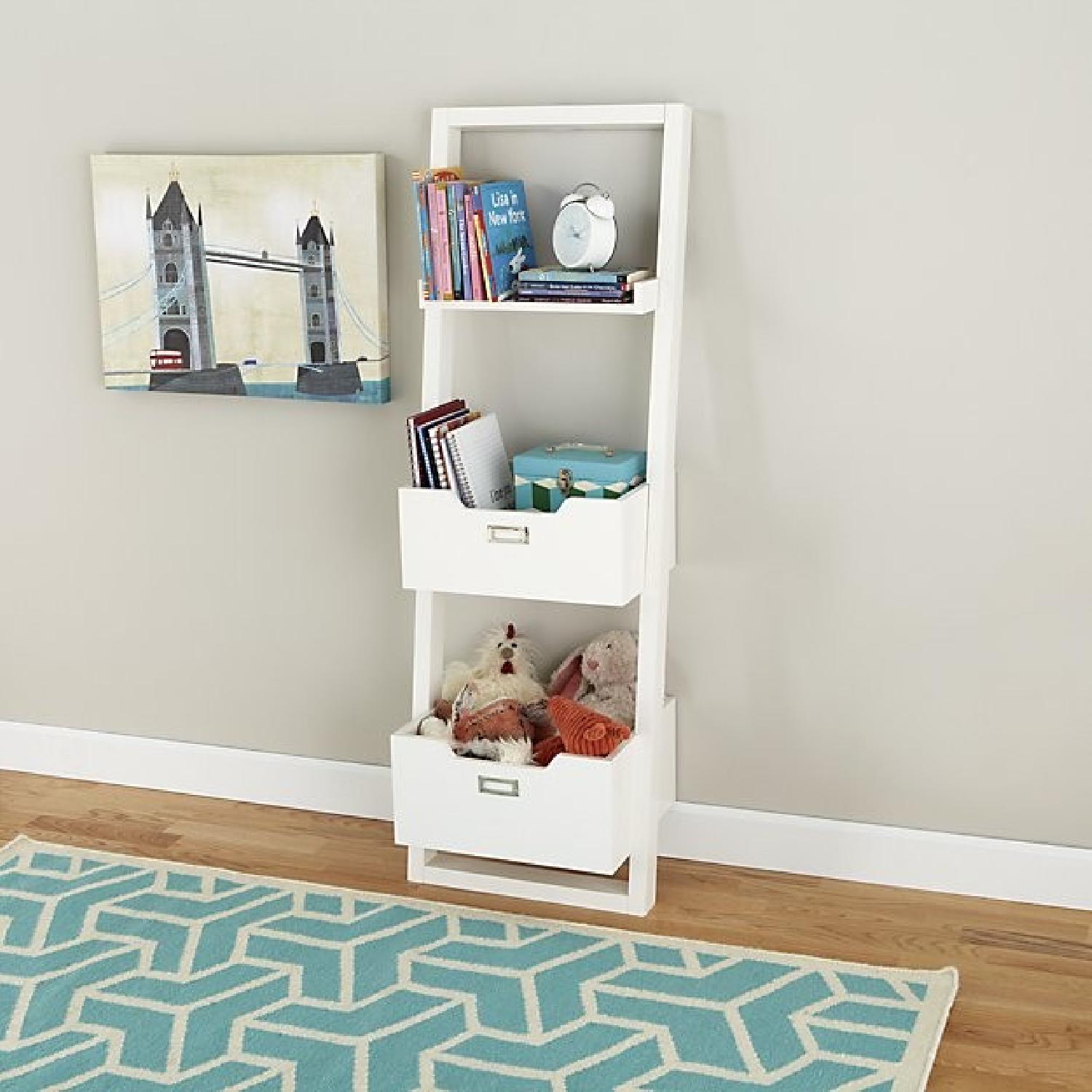 Crate & Barrel Kids Sloane White Leaning Bookcase w/ Bins - image-2