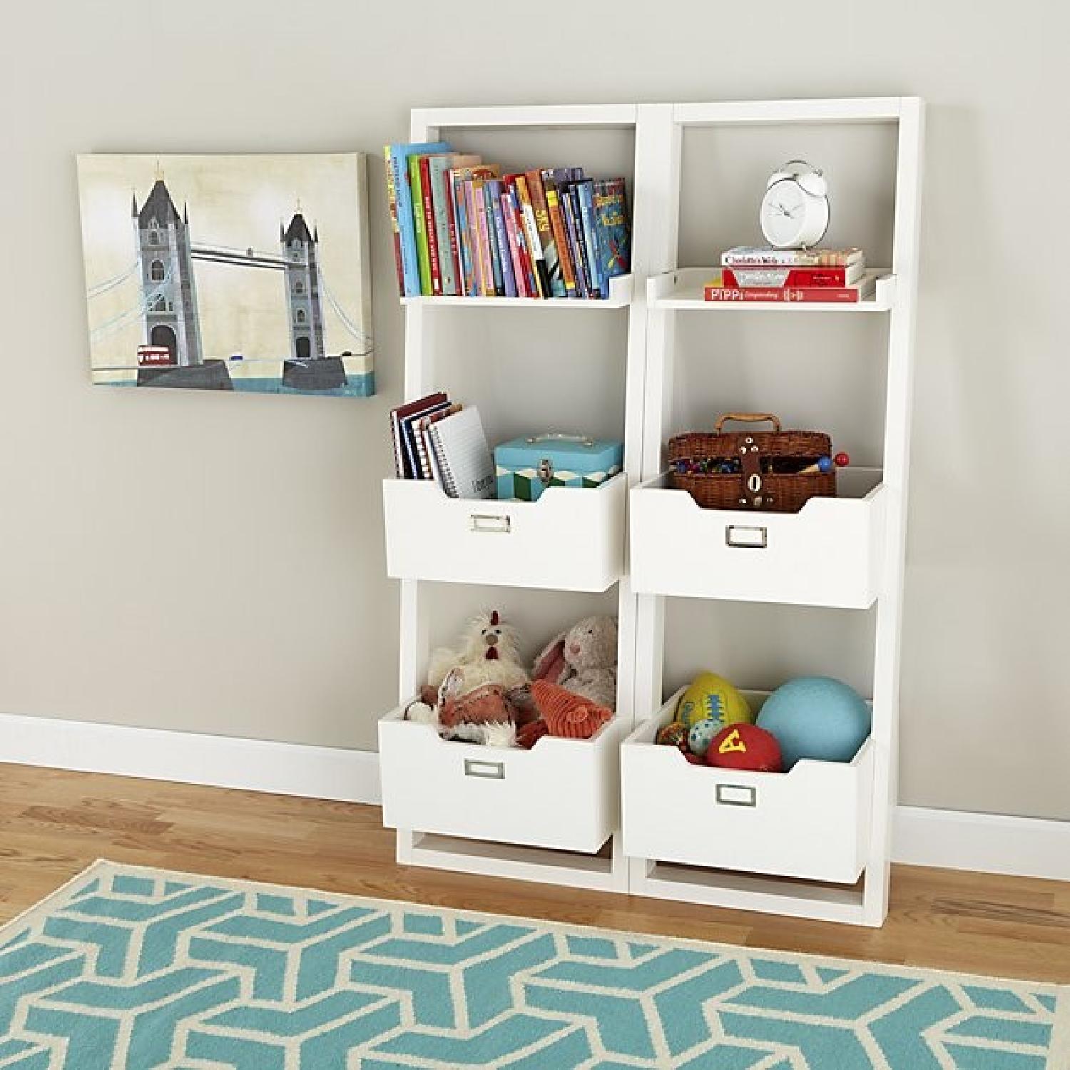 Crate & Barrel Kids Sloane White Leaning Bookcase w/ Bins - image-3
