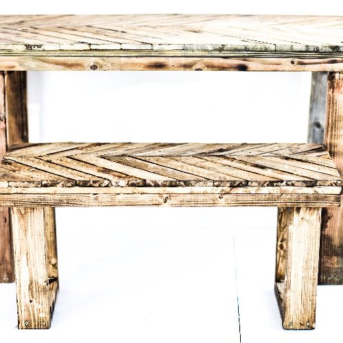 Creative X Soul Handmade Chevron Torched Table w/ Bench