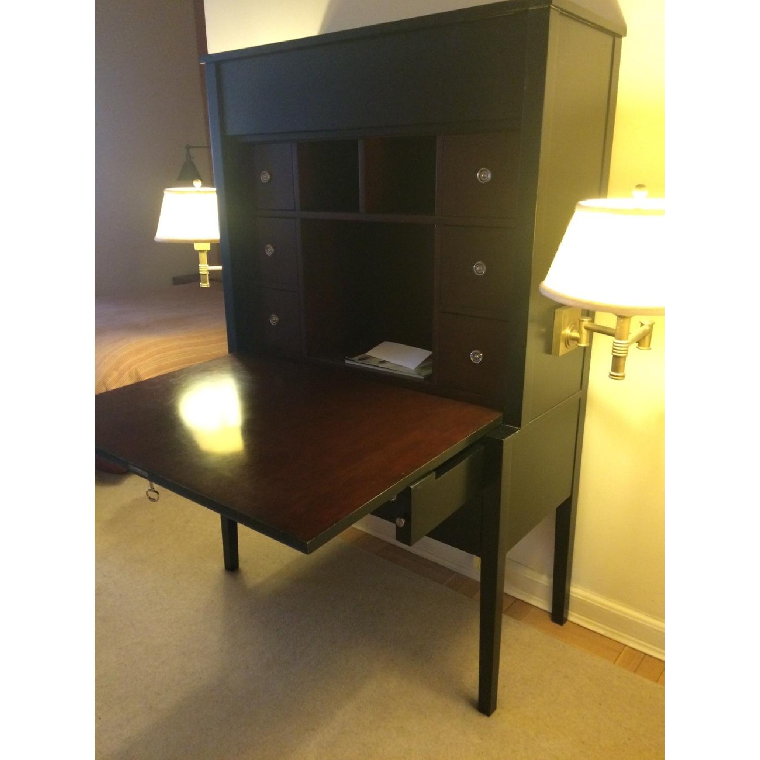 Williams Sonoma Davis Secretary Desk w/ Attached Brass Sconce Lights - image-1