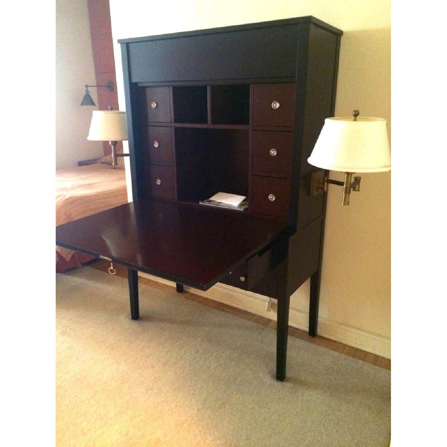 Williams Sonoma Davis Secretary Desk w/ Attached Brass Sconce Lights - image-4