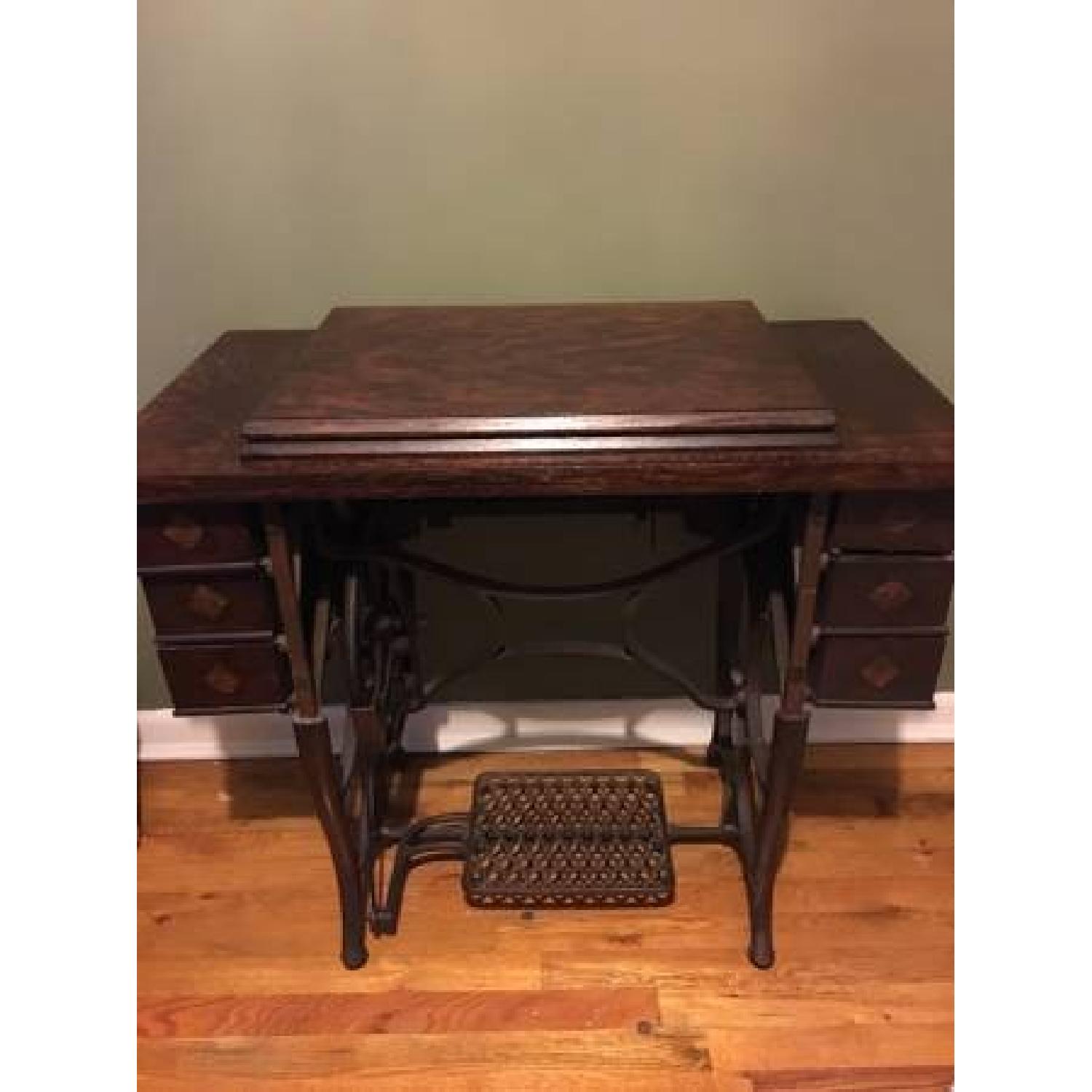 Antique 1916 Elgin Sewing Machine Table w/ Cast Iron Base - image-1