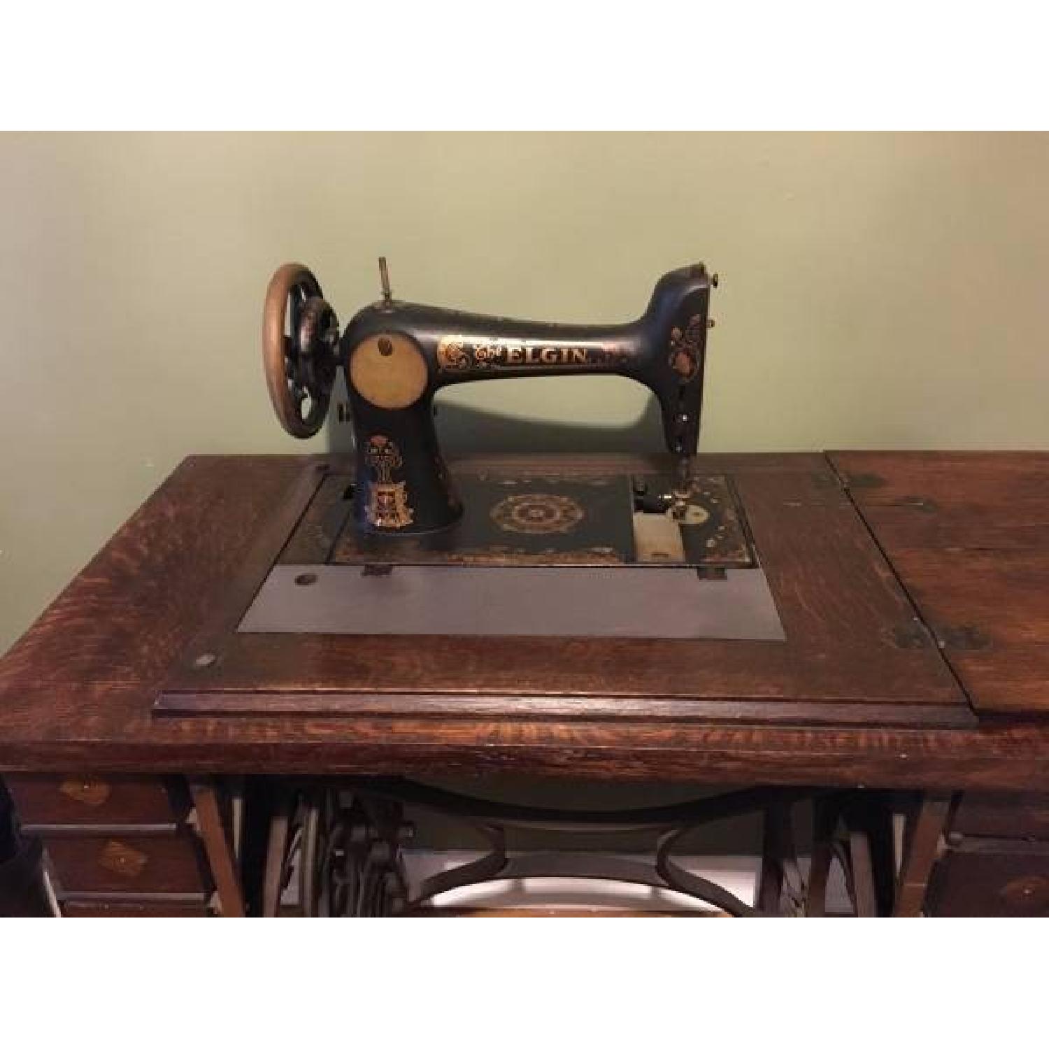 Antique 1916 Elgin Sewing Machine Table w/ Cast Iron Base AptDeco