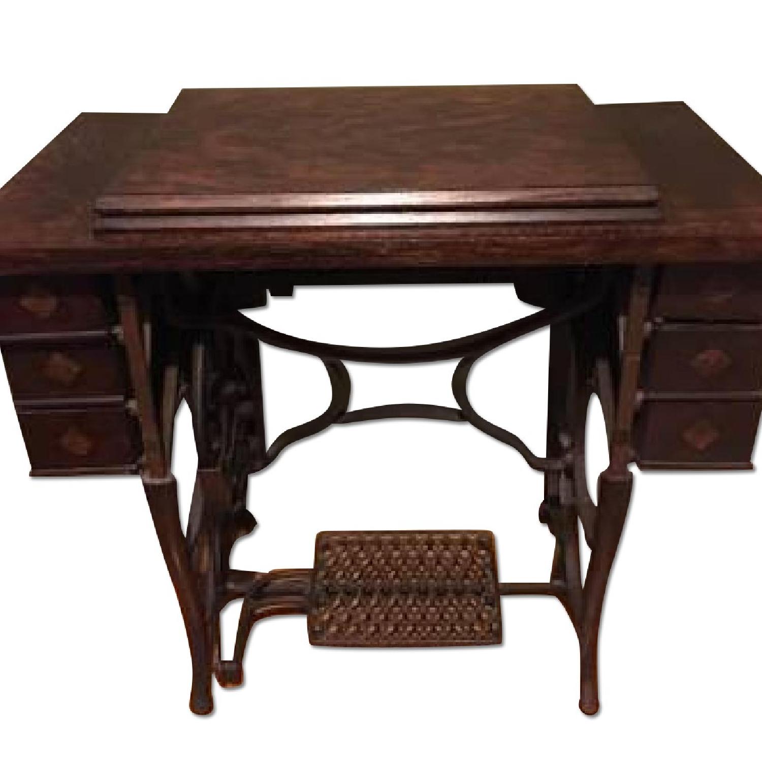 Antique 1916 Elgin Sewing Machine Table w/ Cast Iron Base AptDeco