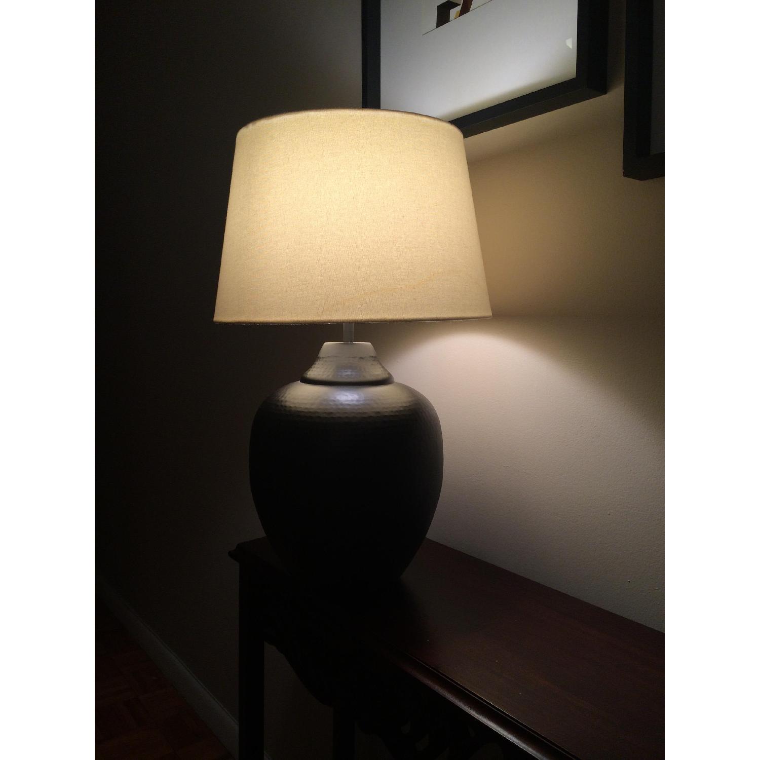 Hammered Metal Table Lamp w/ Fabric Shade - image-3