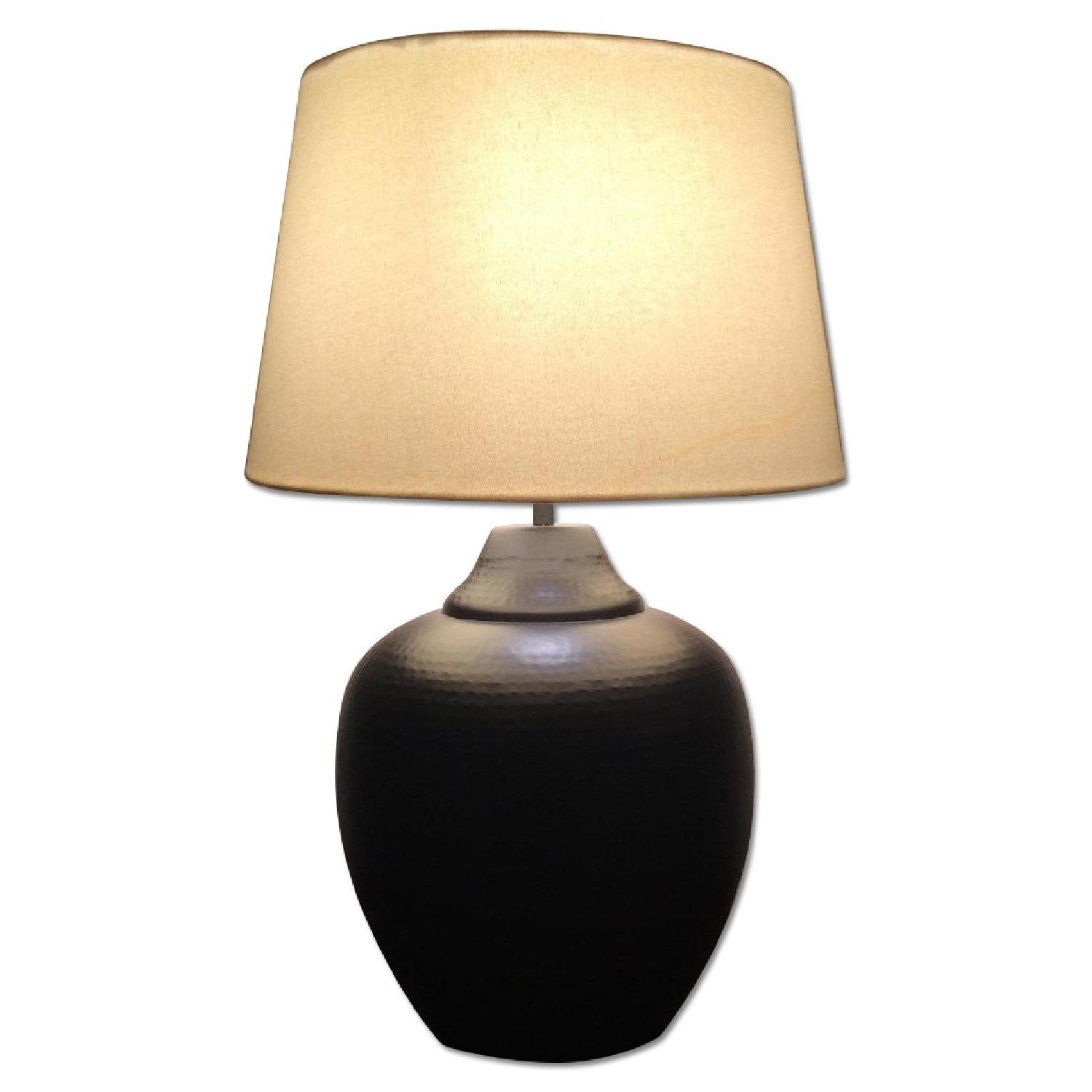 Hammered Metal Table Lamp w/ Fabric Shade - image-0