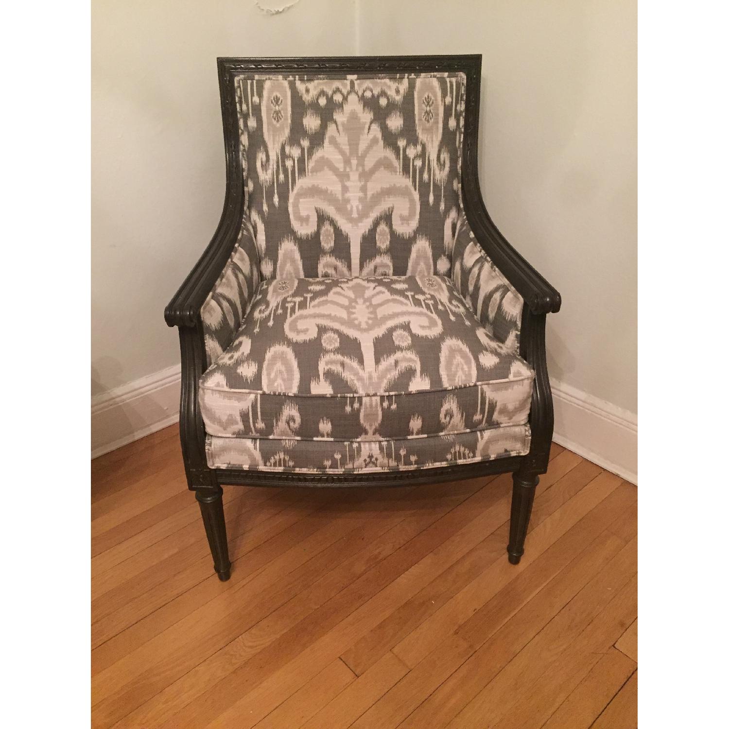 Ethan Allan Grey Ikat Patterned Arm Chair - image-1
